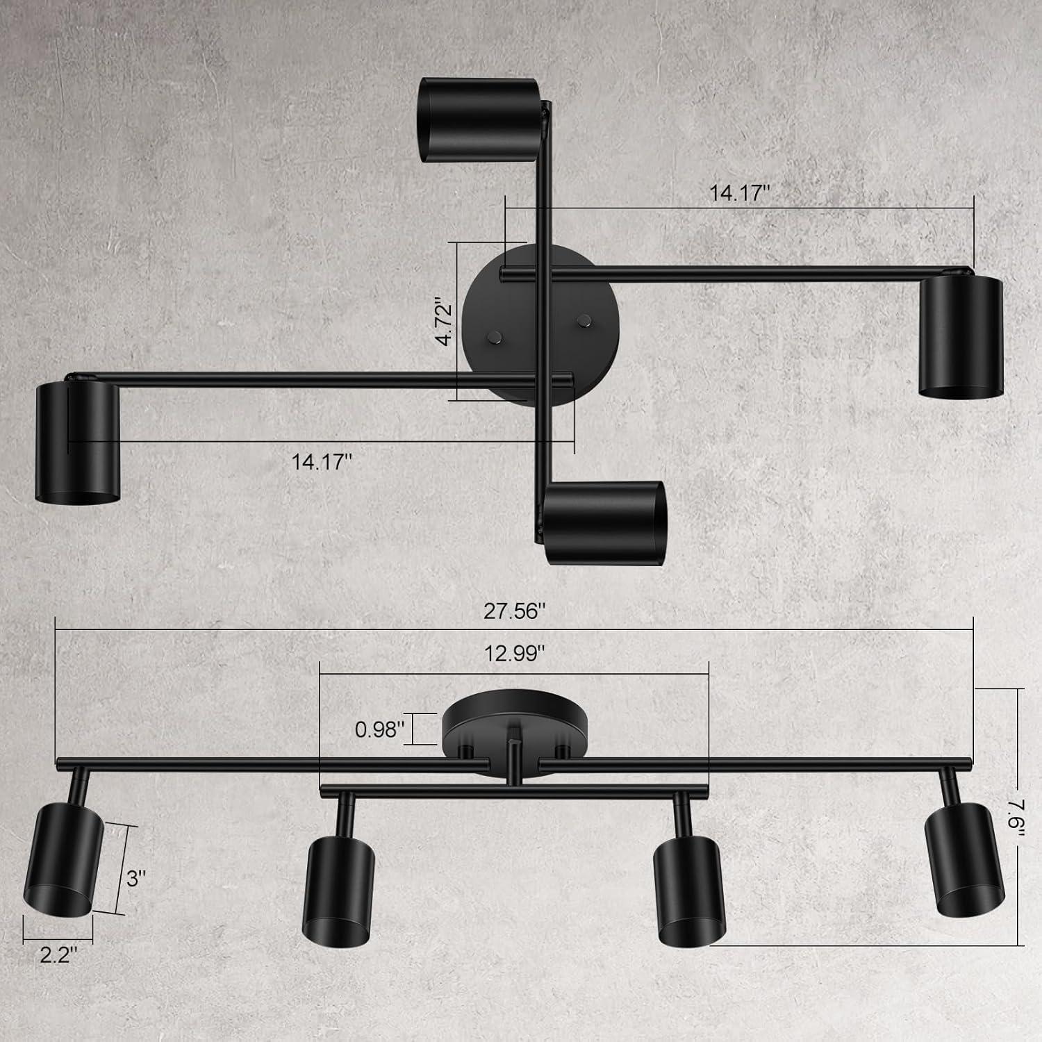 Track Lighting Fixtures, 4 Lights Ceiling Spotlight with Flexible Track Heads, Directional Lighting with GU10 Base for Kitchen, Hallway, Bedroom, Dining Room, Office (1 PC)