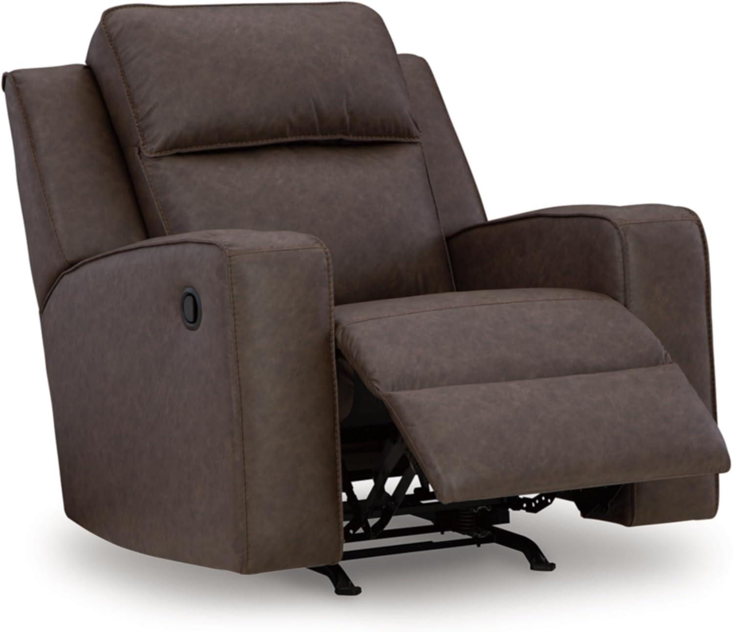 Umber Faux Leather Contemporary Recliner with Cup Holders