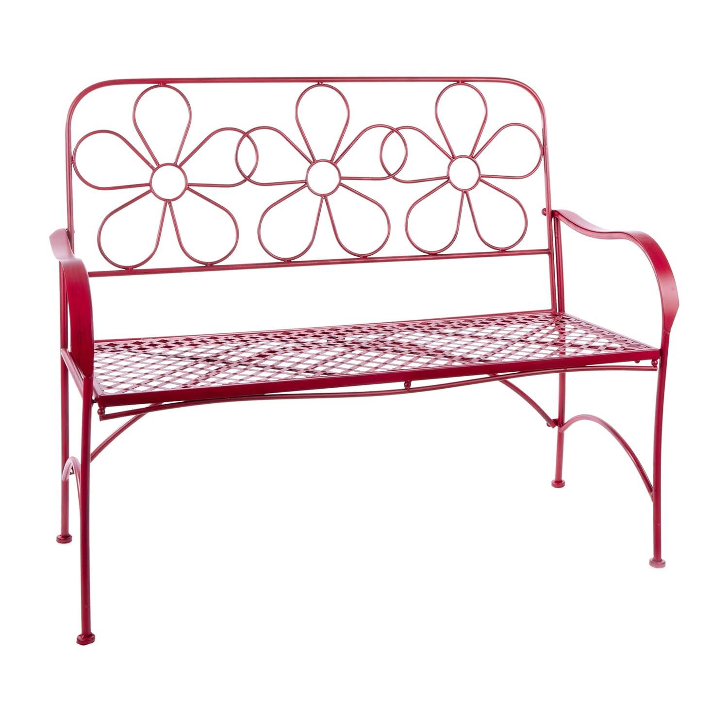 Alpine Corporation 45" x 21" x 36" Steel Daisy Garden Bench, Red