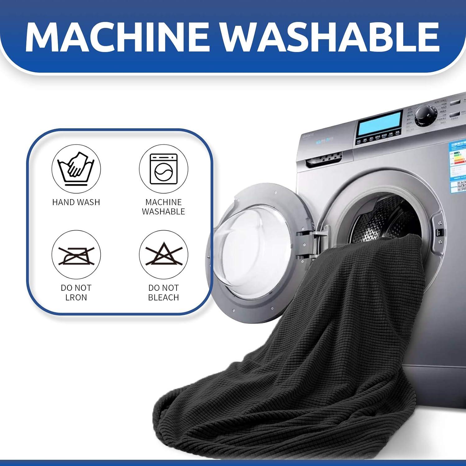 KEKUOU Stretch Oversized Sofa Slipcover 1 Piece Couch Sofa Cover (94"-110") Furniture Protector 4 Seater Sofa with Elastic Bottom for Kids,Pet.Jacquard Checked Pattern Fabric(X Large,Black)