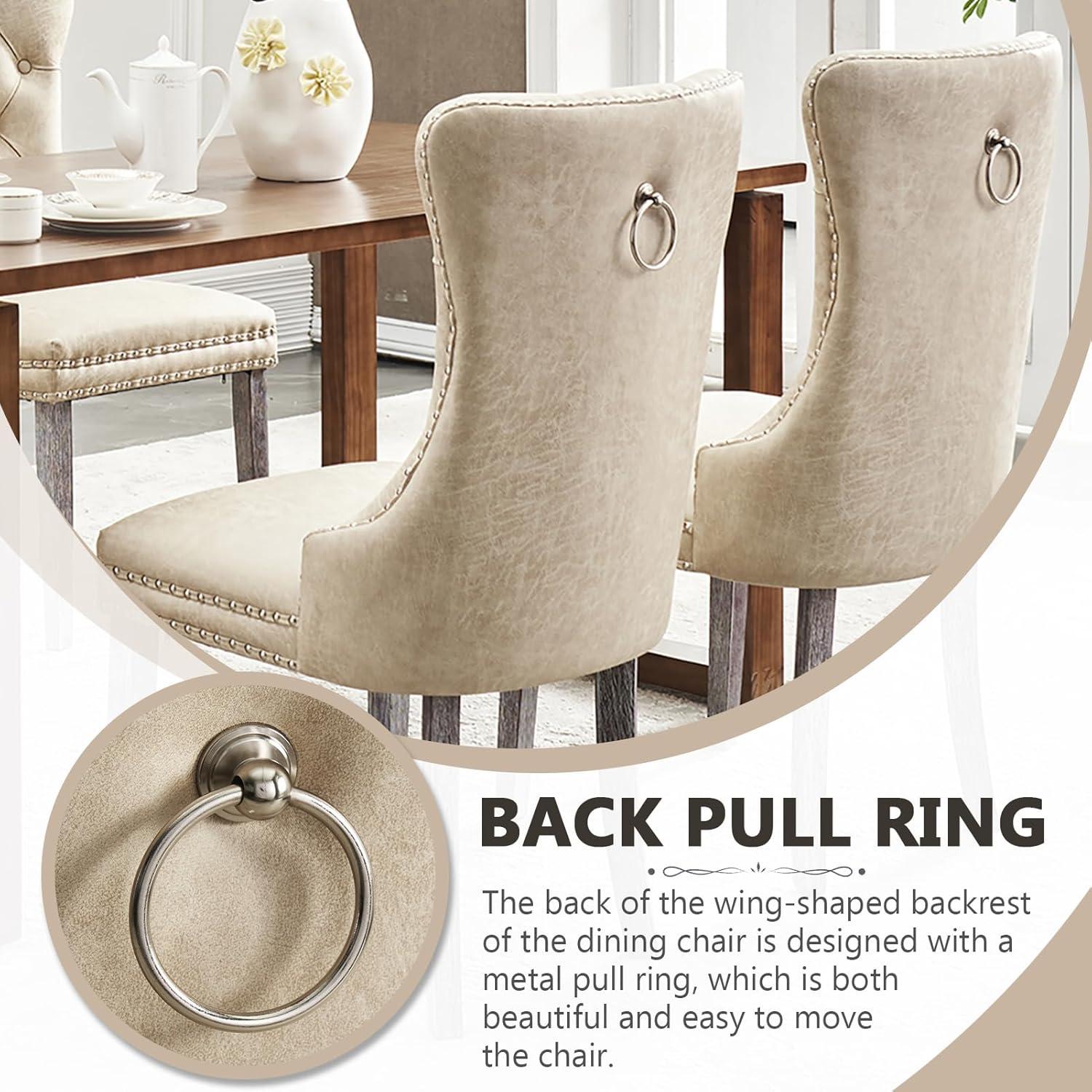 BELLEZE Upholstered Dining Chairs Set of 2, Velvet Luxury Dining Room Chairs with Button Back, Nailhead Trim, Pull-ring, Solid Wood Legs for Kitchen, Living Room, Restaurant - Chandler (Beige)