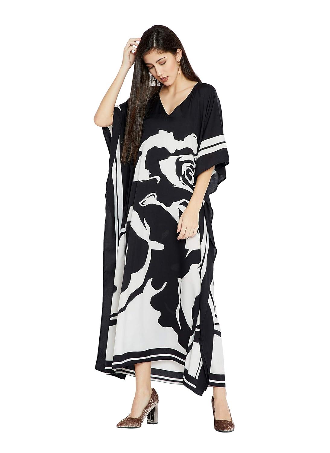 Caftan for Women Plus Size Black And White Kaftan Beach Swimsuit Cover Up Maxi House Dresses