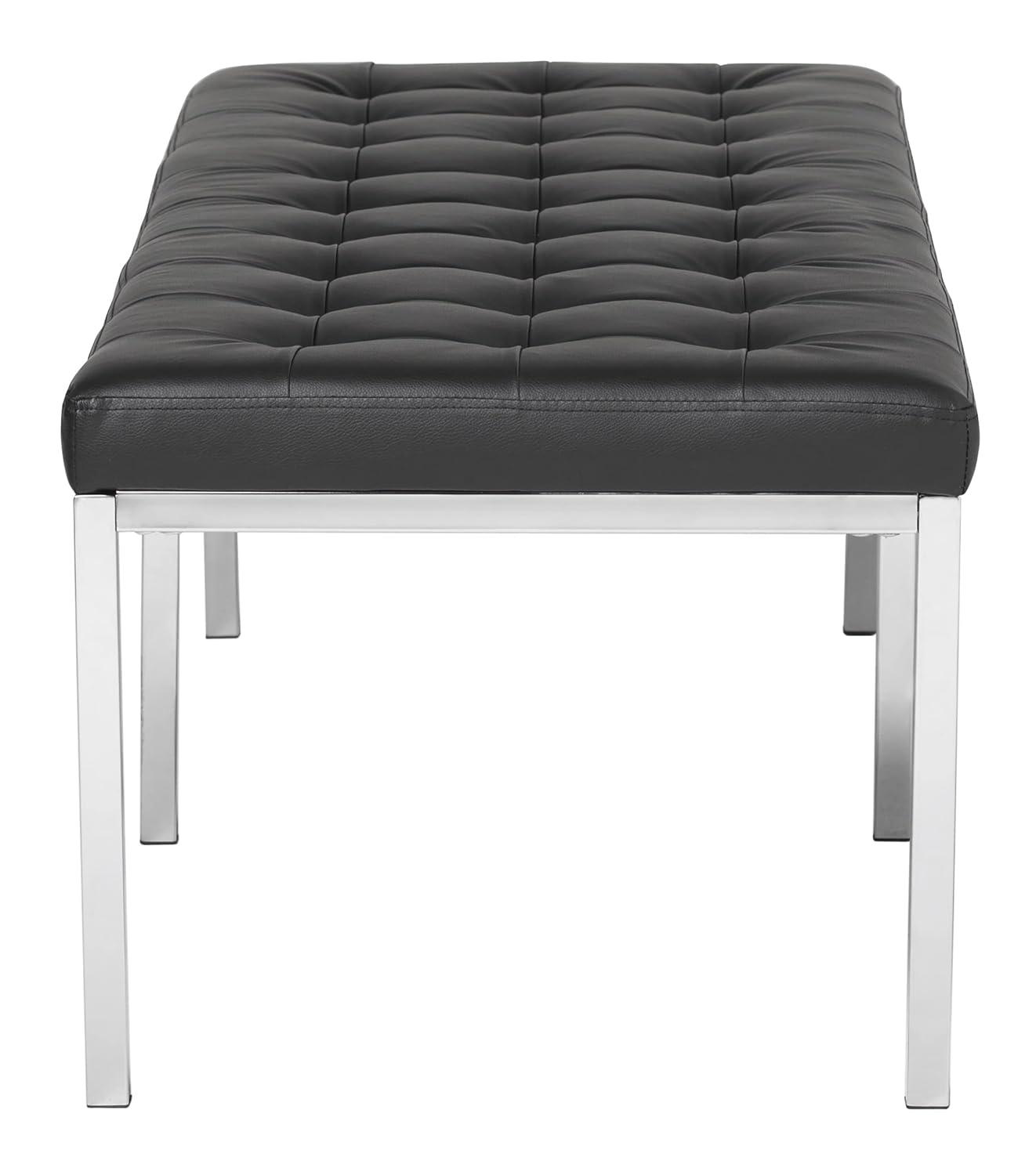 Lintel 60'' Ebony Bonded Leather Tufted Bench with Chrome Finish