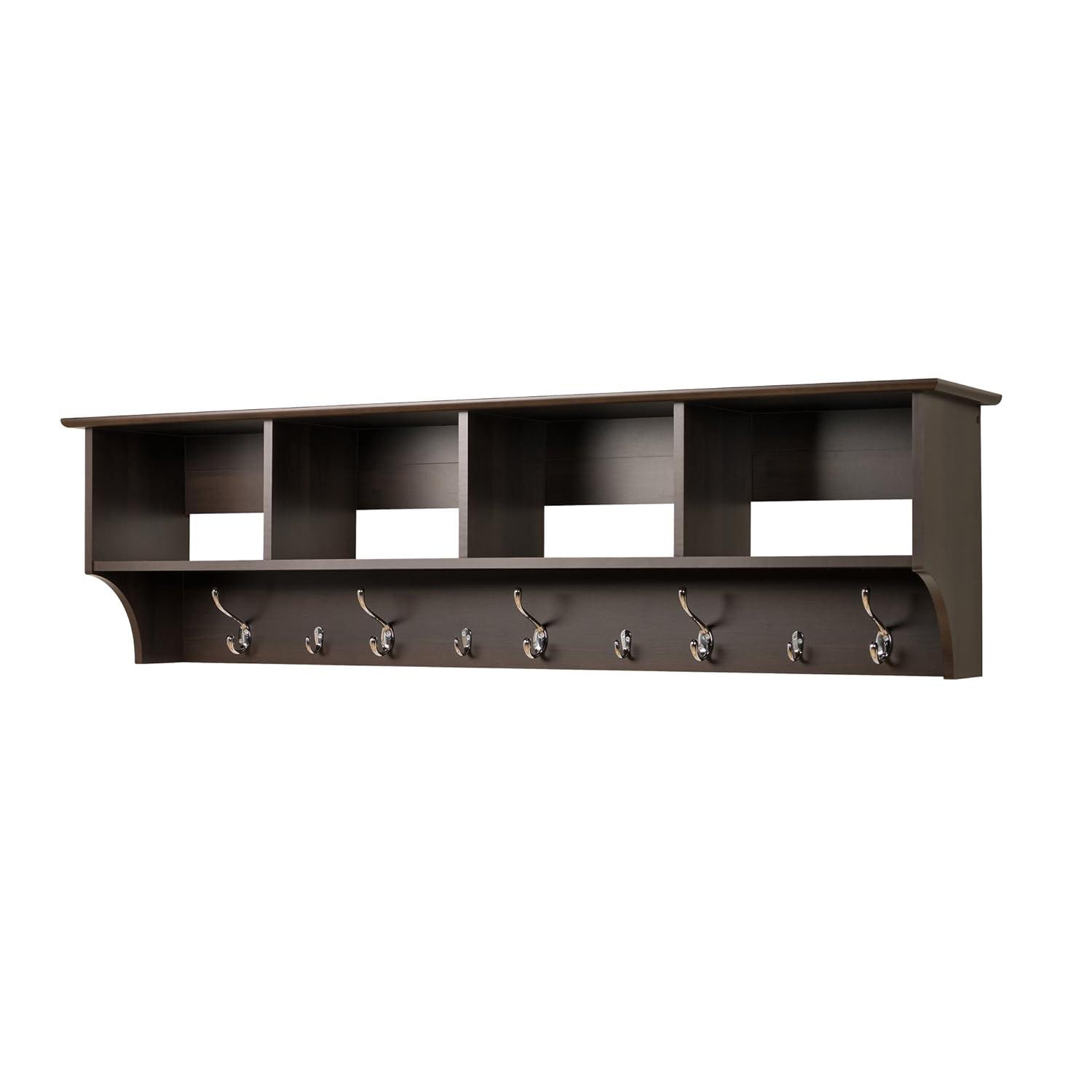 Douglas Entryway Hanging Shelf: Prepac Wall Organizer with Storage & Coat Hooks - 60" Wide