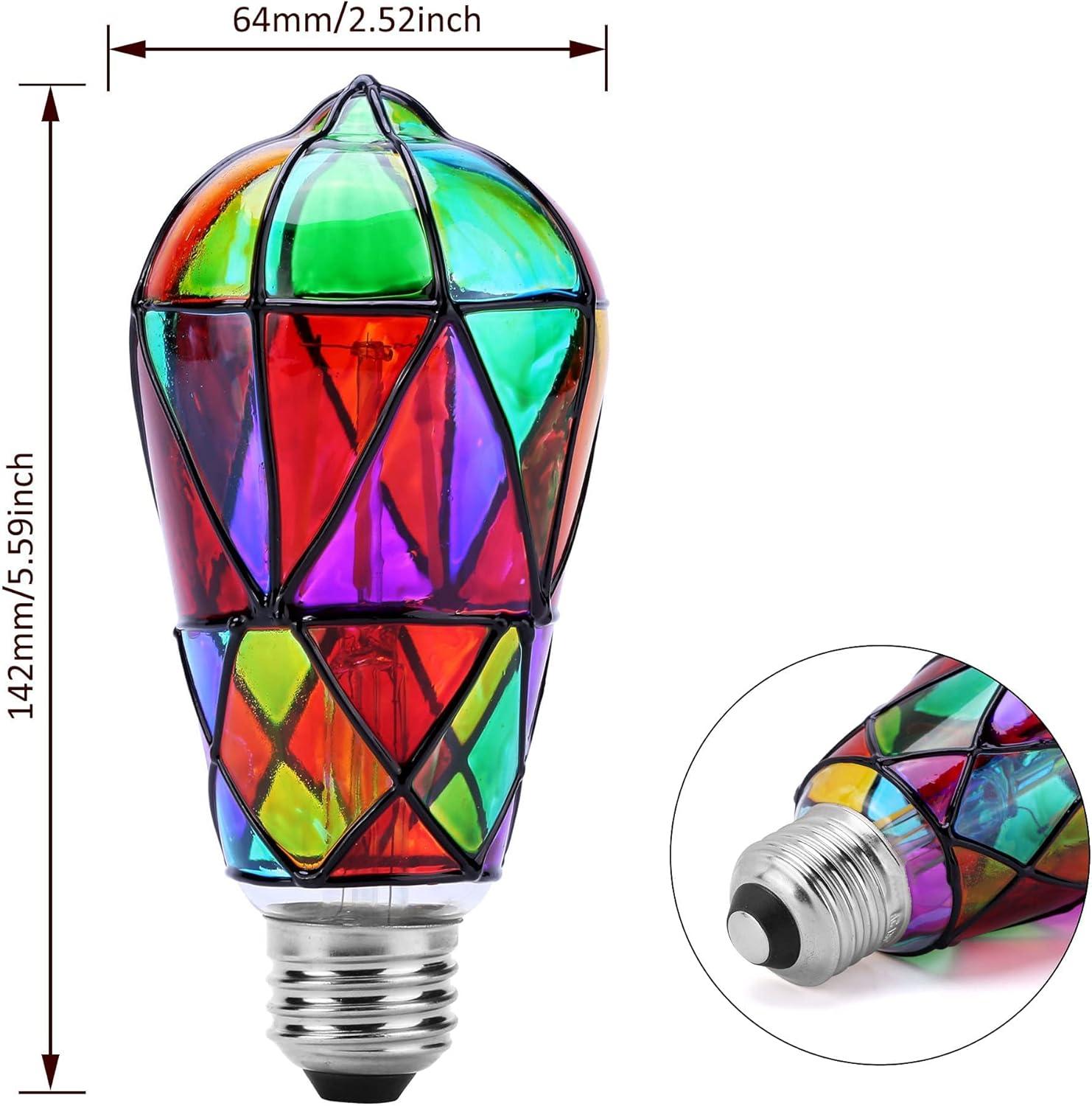 Rainbow Stained Glass LED Edison Bulbs, 4-Pack, E26 Base