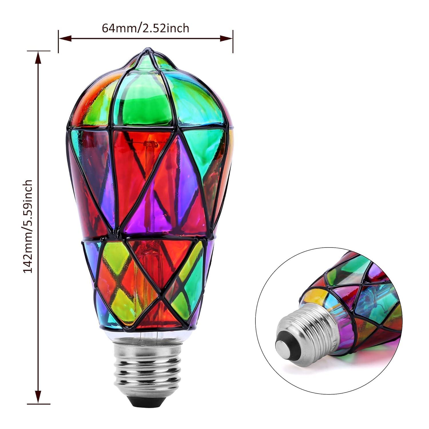 4 Pack Stained Glass Light Bulbs, LED Edison Light Bulb E26 3.5W Replacement Light Bulbs Tiffany Style for Bedroom Living Room Home Christmas Decoration