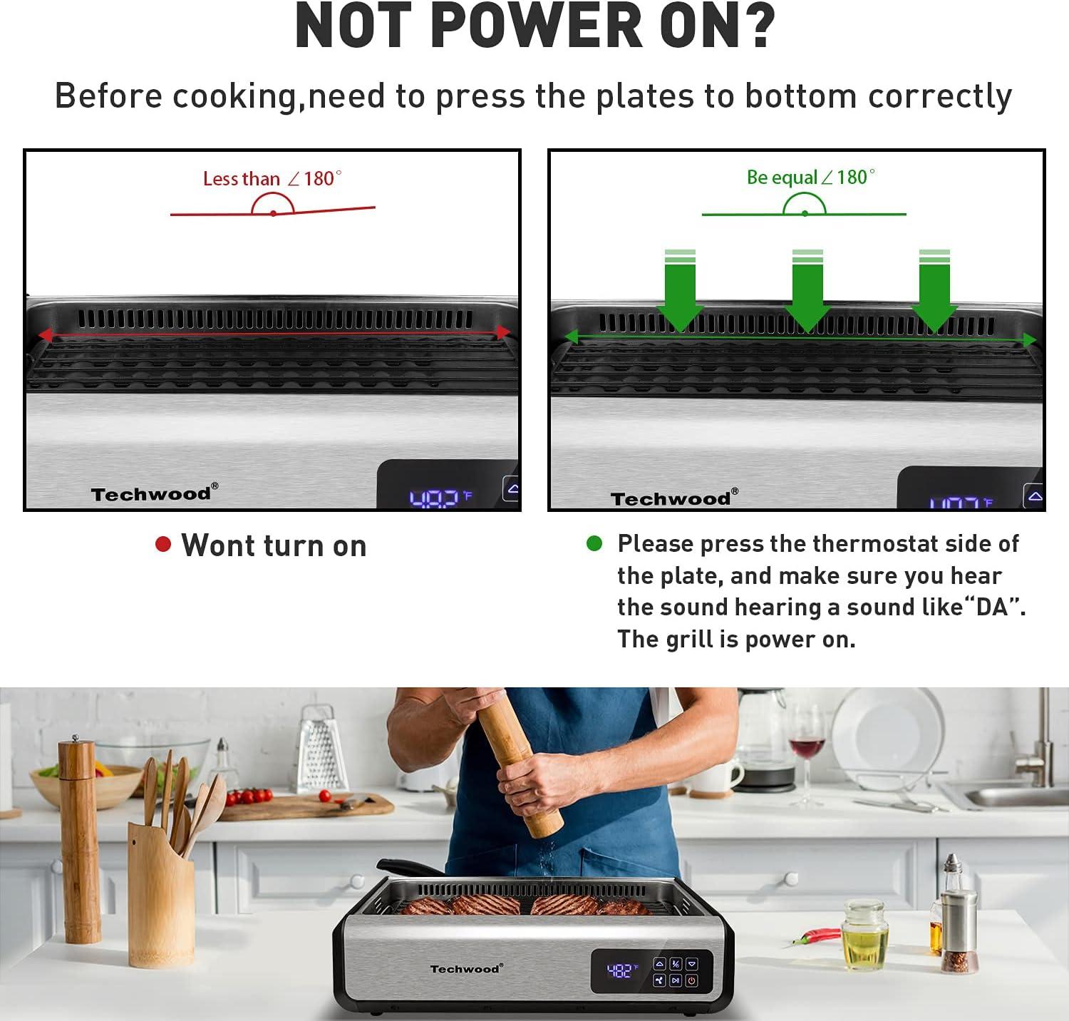 Indoor Smokeless Grill Techwood 1500W Tempered Glass Lid & LED Smart Control Panel, 8-Level Control Korean BBQ with Removable Grill Plate, Stainless Steel (Silver)