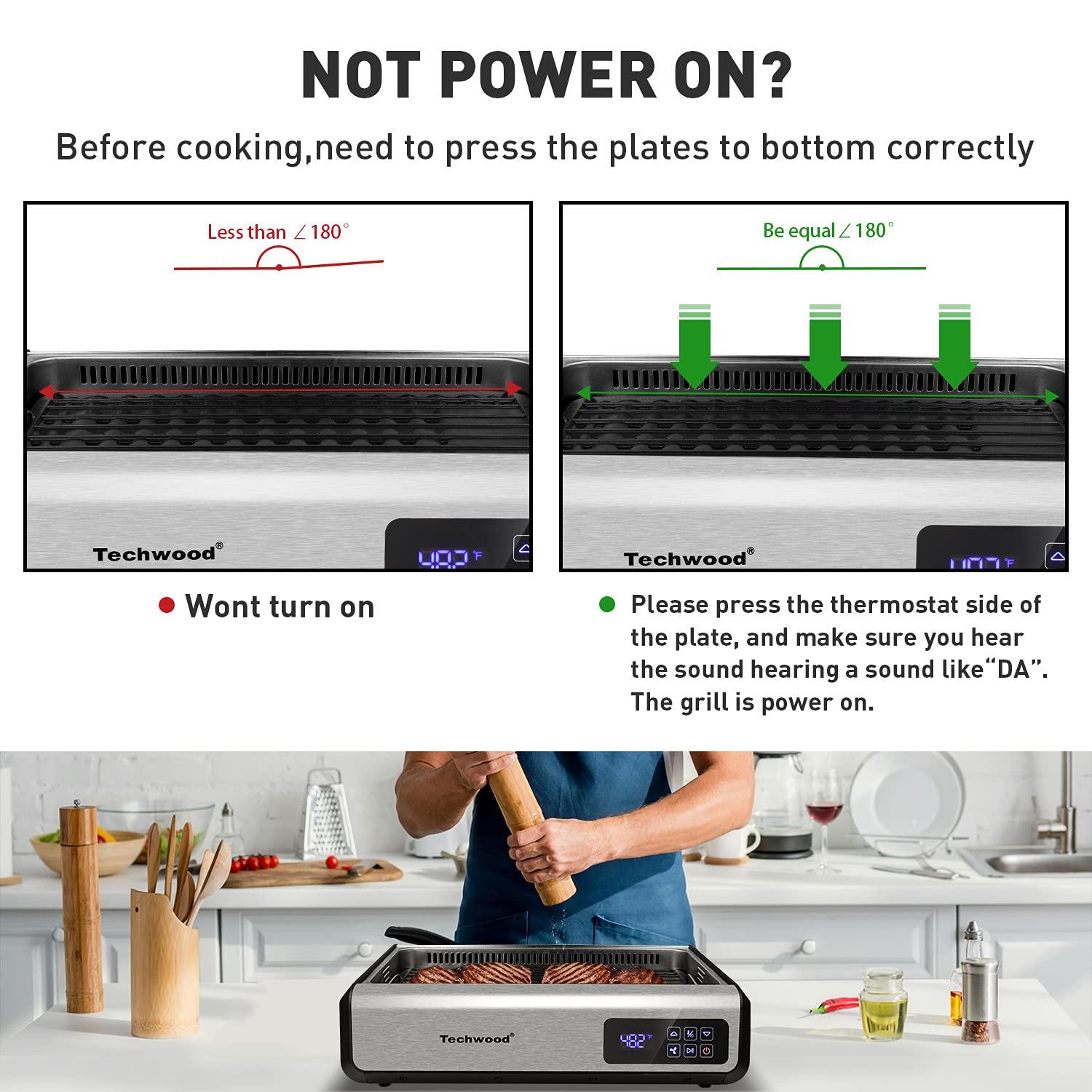 Indoor Smokeless Grill Techwood 1500W Tempered Glass Lid & LED Smart Control Panel, 8-Level Control Korean BBQ with Removable Grill Plate, Stainless Steel (Silver)