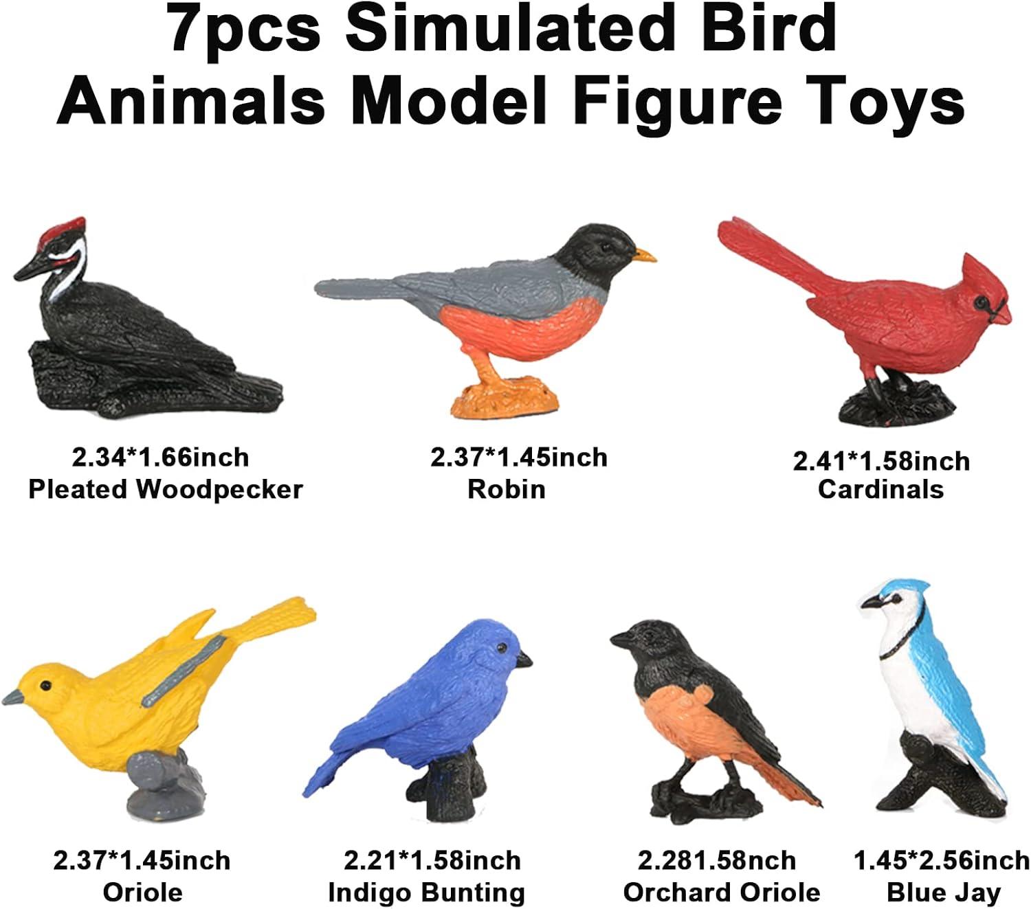 7pcs Mini Bird Figurines - Miniature Birds Animal Figure Oriole Robin Cardinal Cake Topper & Decoration for Kids Birthday & Baby Shower Party Supplies