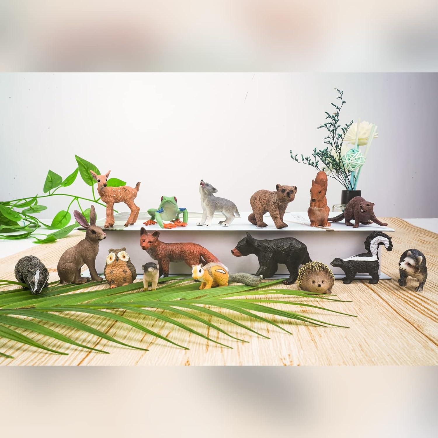 16PCS Forest Animals Baby Figures, Woodland Creatures Figurines, Miniature Toys Cake Toppers Cupcake Toppers Birthday Gift for Kids