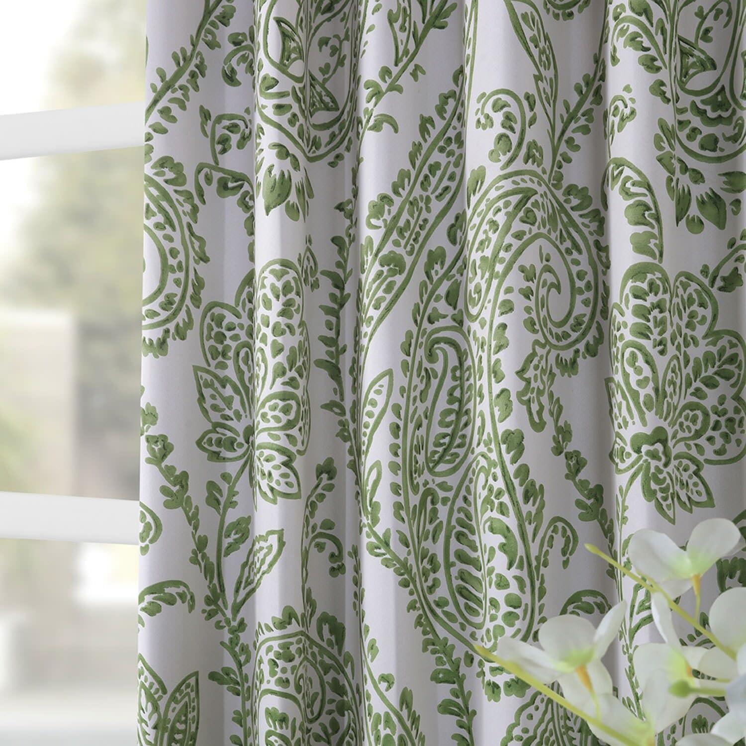 Exclusive Fabrics  Tea Time Room Darkening Curtain (2 Panels) Tea Time Green 50 X 96 96 Inches