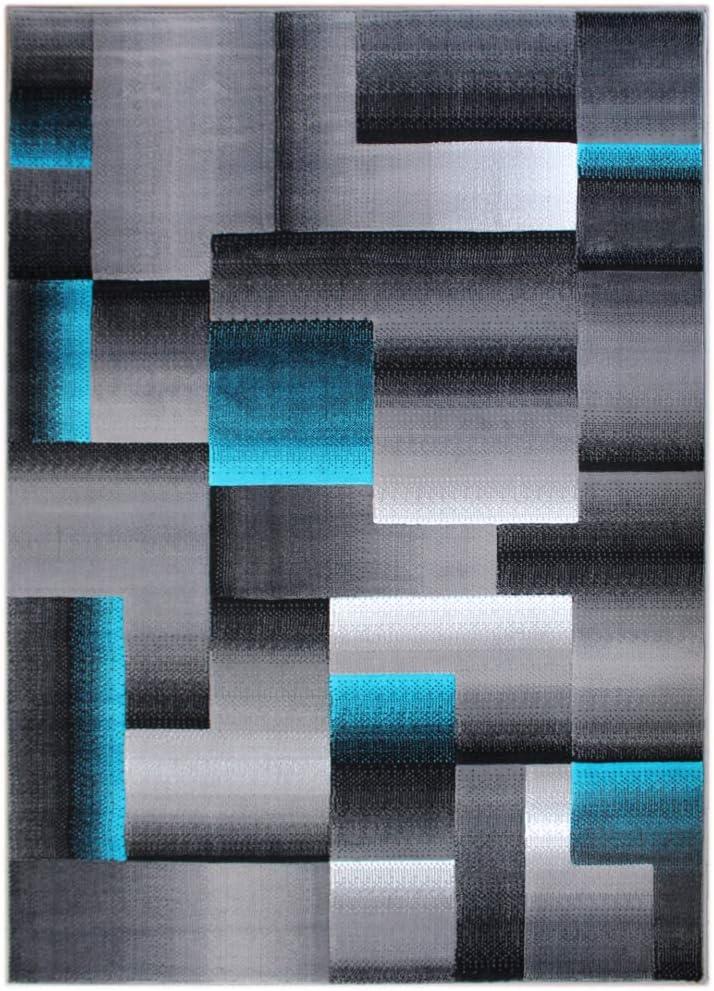 BizChair Modern Contemporary Area Rug, Turquoise Grey Black (6 Feet X 9 Feet)