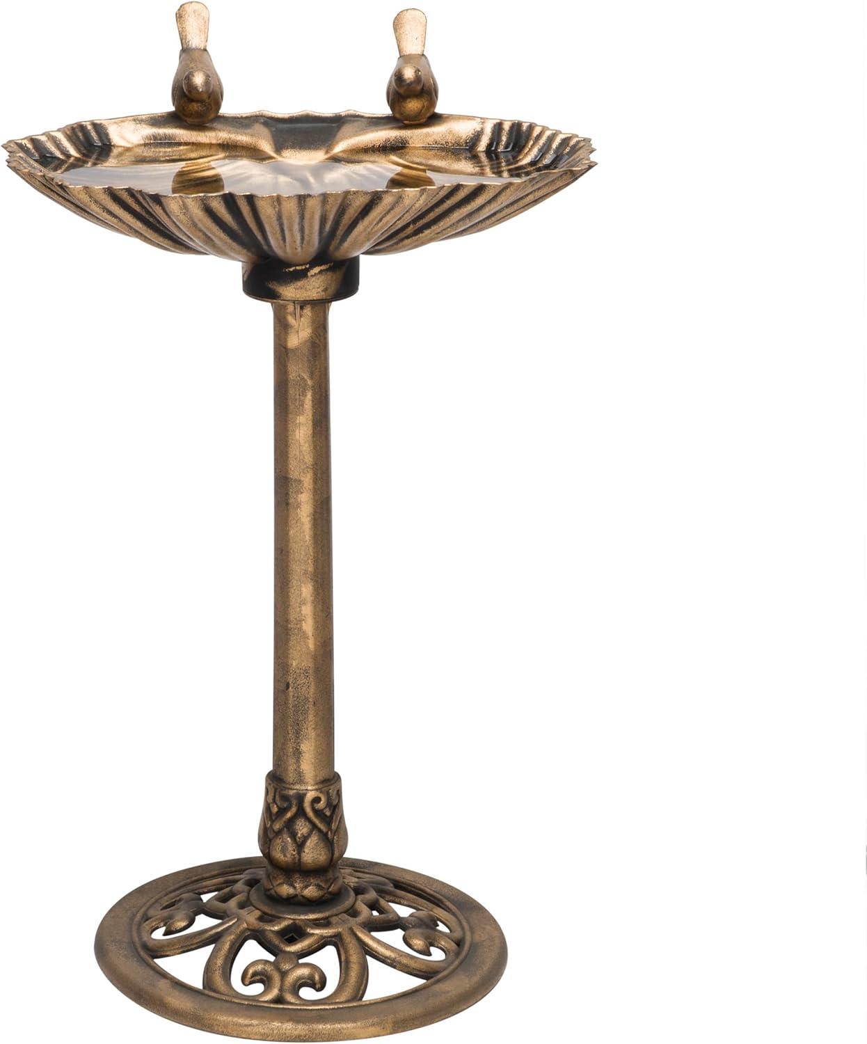 Bronze Outdoor Pedestal Birdbath with Planter and Solar LED