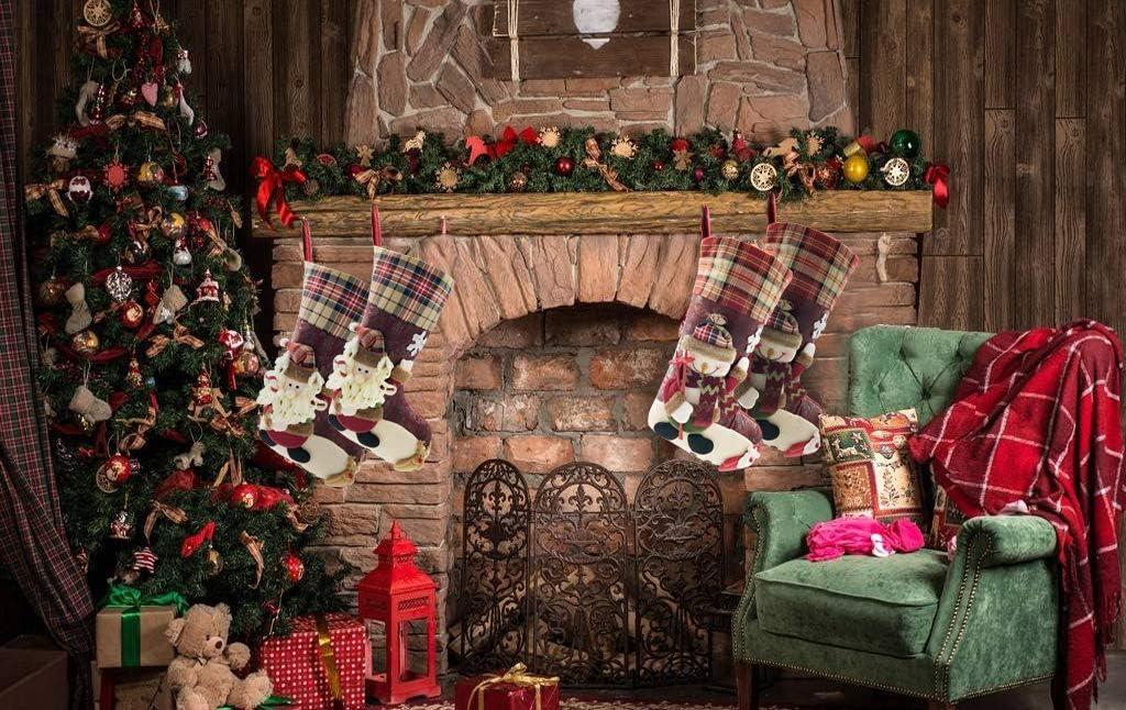 21 inch Plaid Christmas Stockings Snowman with Santa Claus One Piece, Felt Large Plush 3D Snowman Design Hanging Xmas Stocking for Girls Boys Gift Tree Mantel Party Décor (Red Snowman)
