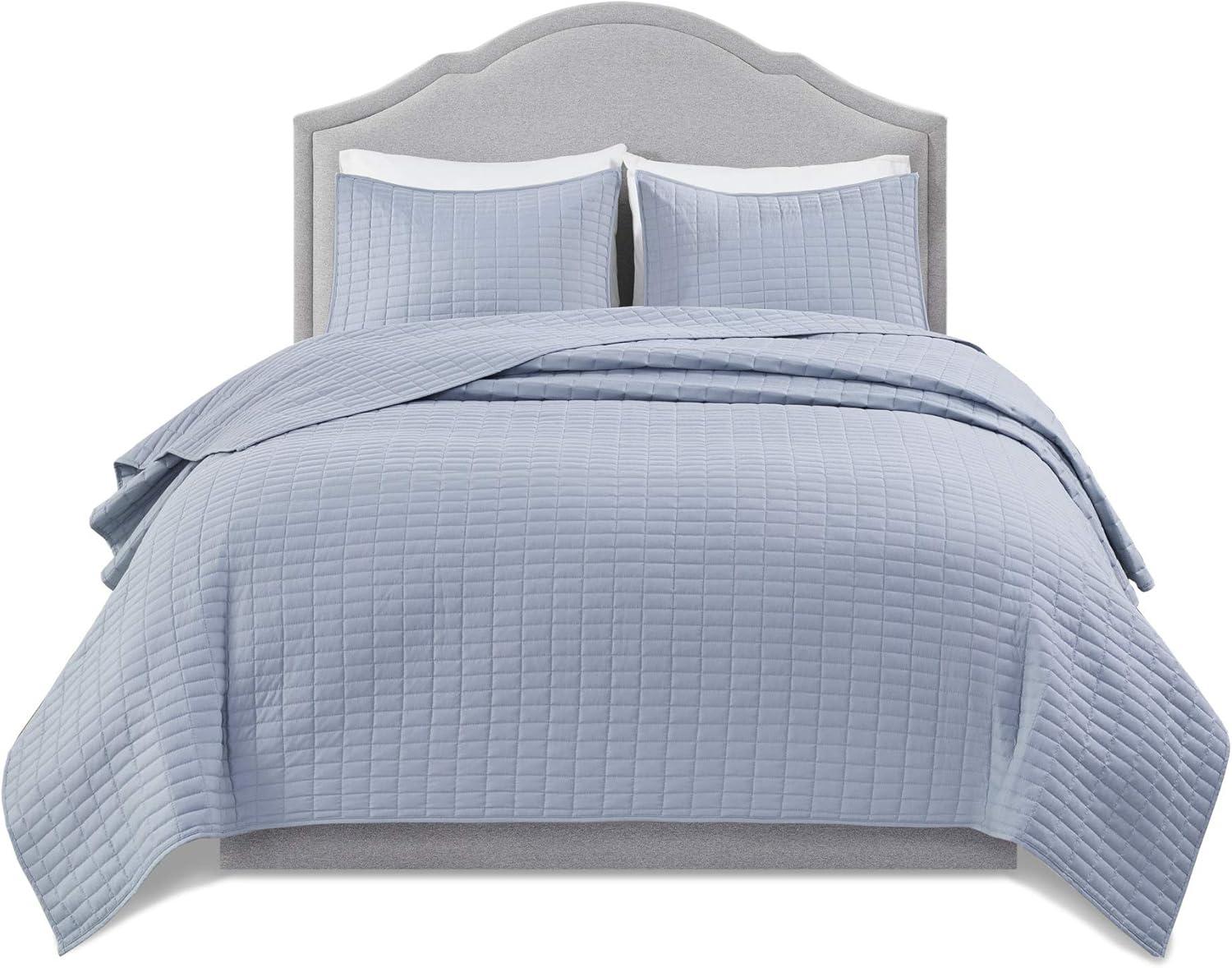 Blue Twin Microfiber Reversible Quilt Set