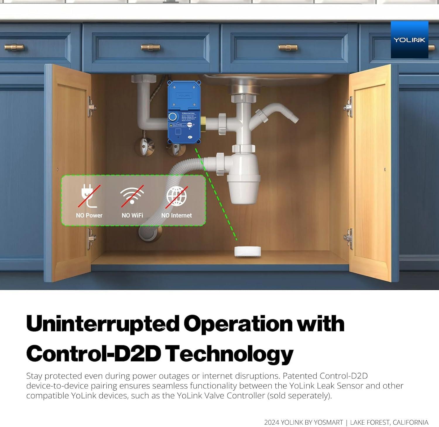 YoLink Smart Home Starter Kit: Hub & 2-Pack Water Leak Sensor 1, LoRa Up to 1/4 Mile Open-Air Range, SMS/Text, Email & Push Notifications, w/Alexa, IFTTT, Home Assistant