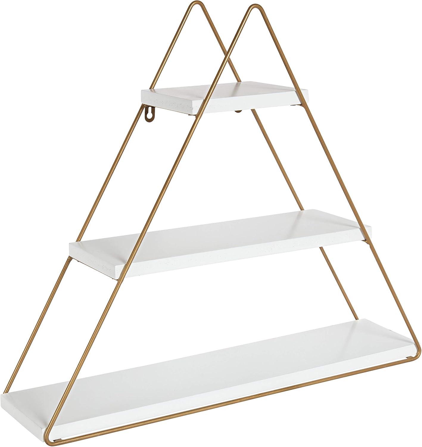 White and Gold Triangular Three-Tier Wall Shelf