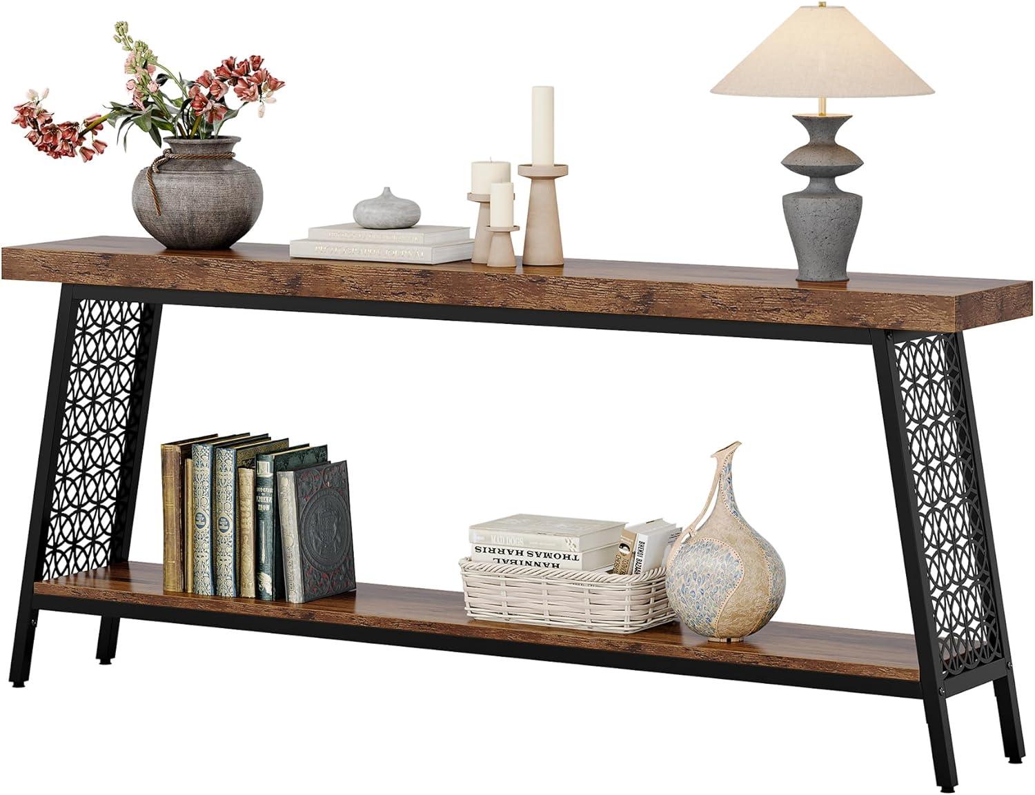 17 Stories 70.9" Console Table with Storage Shelf, 2-Tier Extra Long Sofa Table