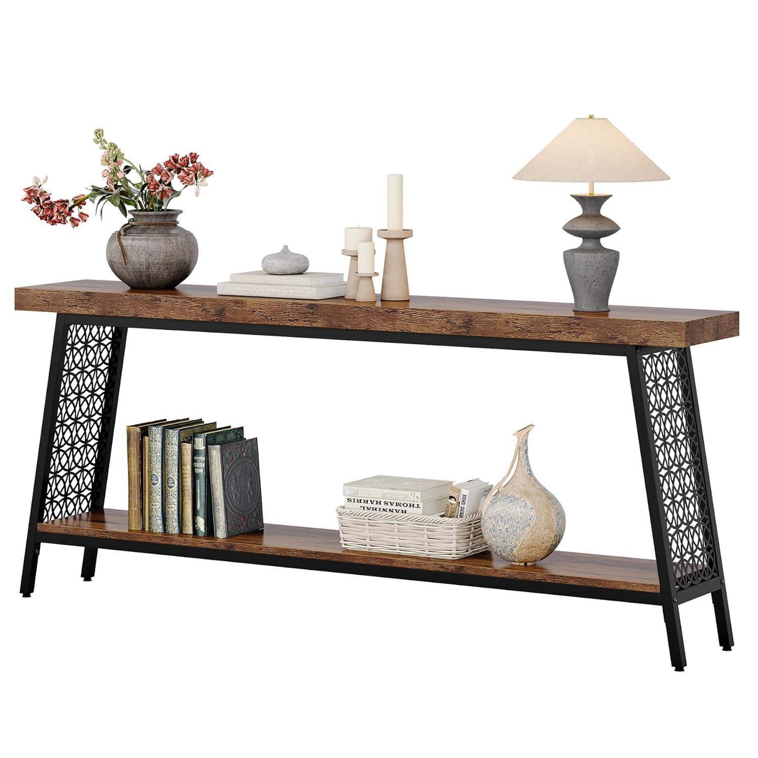 17 Stories 70.9" Console Table with Storage Shelf, 2-Tier Extra Long Sofa Table