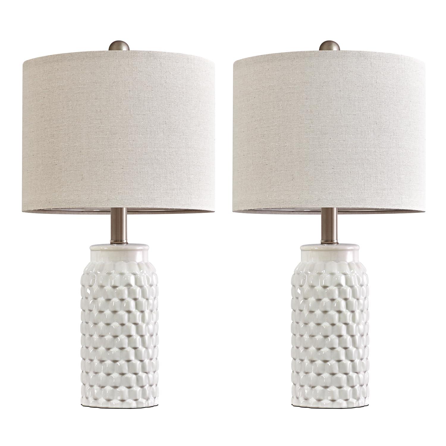 20.5" White Modern Ceramic Bedside Lamp Set of 2 for Bedroom Decor Farmhouse Table Lamp for Living Room Office Dorm