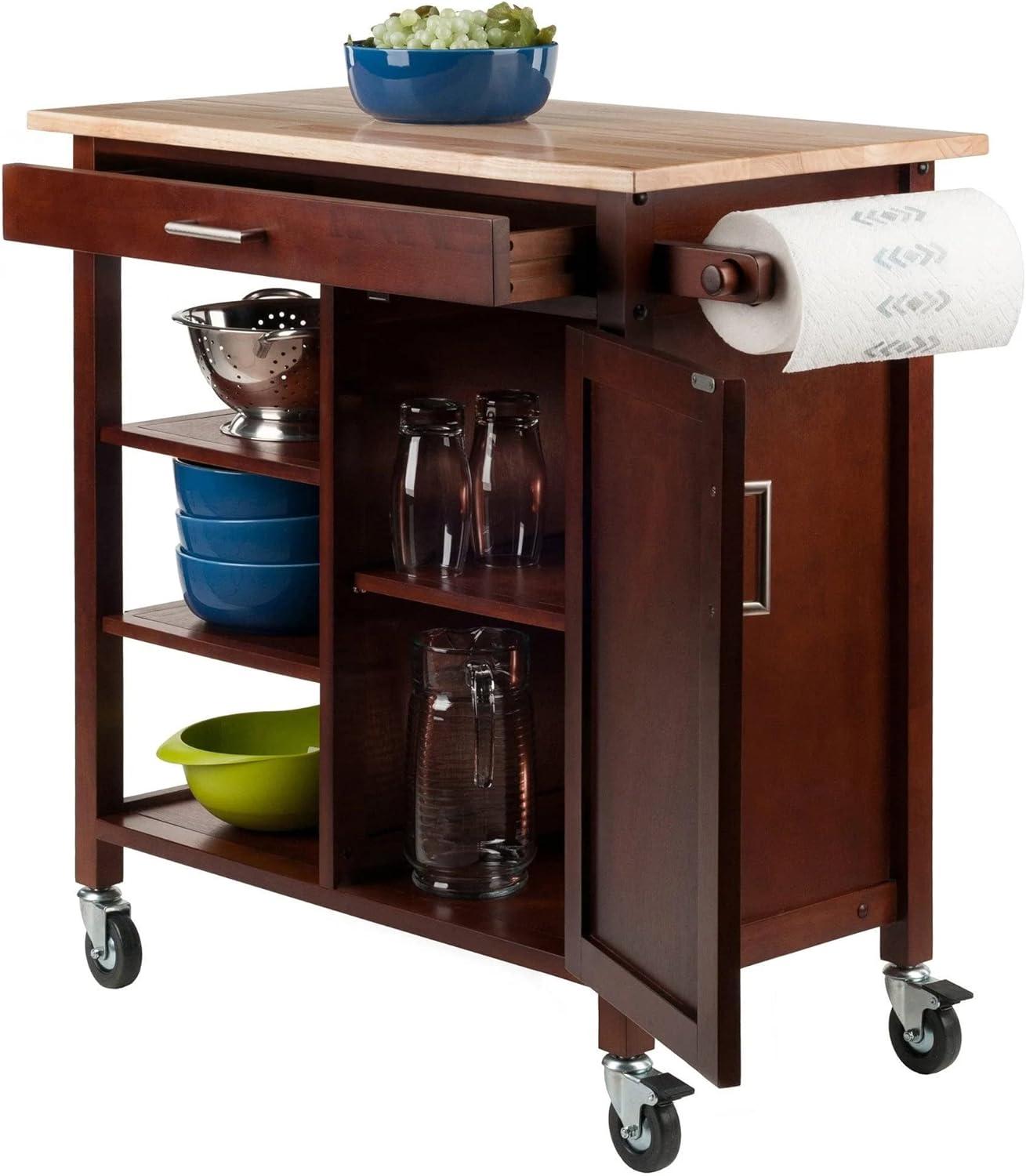 Marissa Kitchen Cart Walnut - Winsome: Solid Beechwood Top, Enclosed Cabinet, Locking Casters