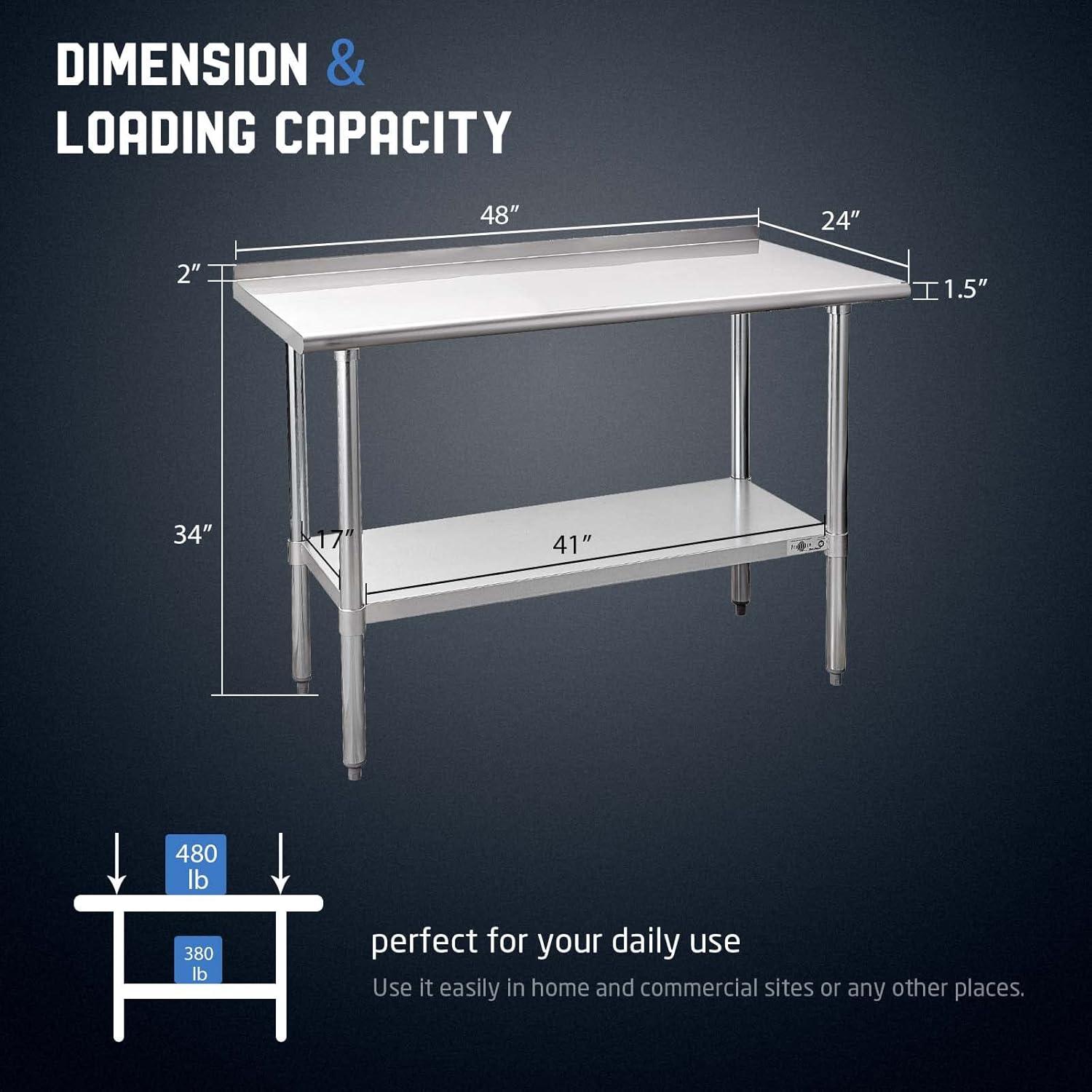 48x24 Inch Stainless Steel Commercial Prep Table with Undershelf