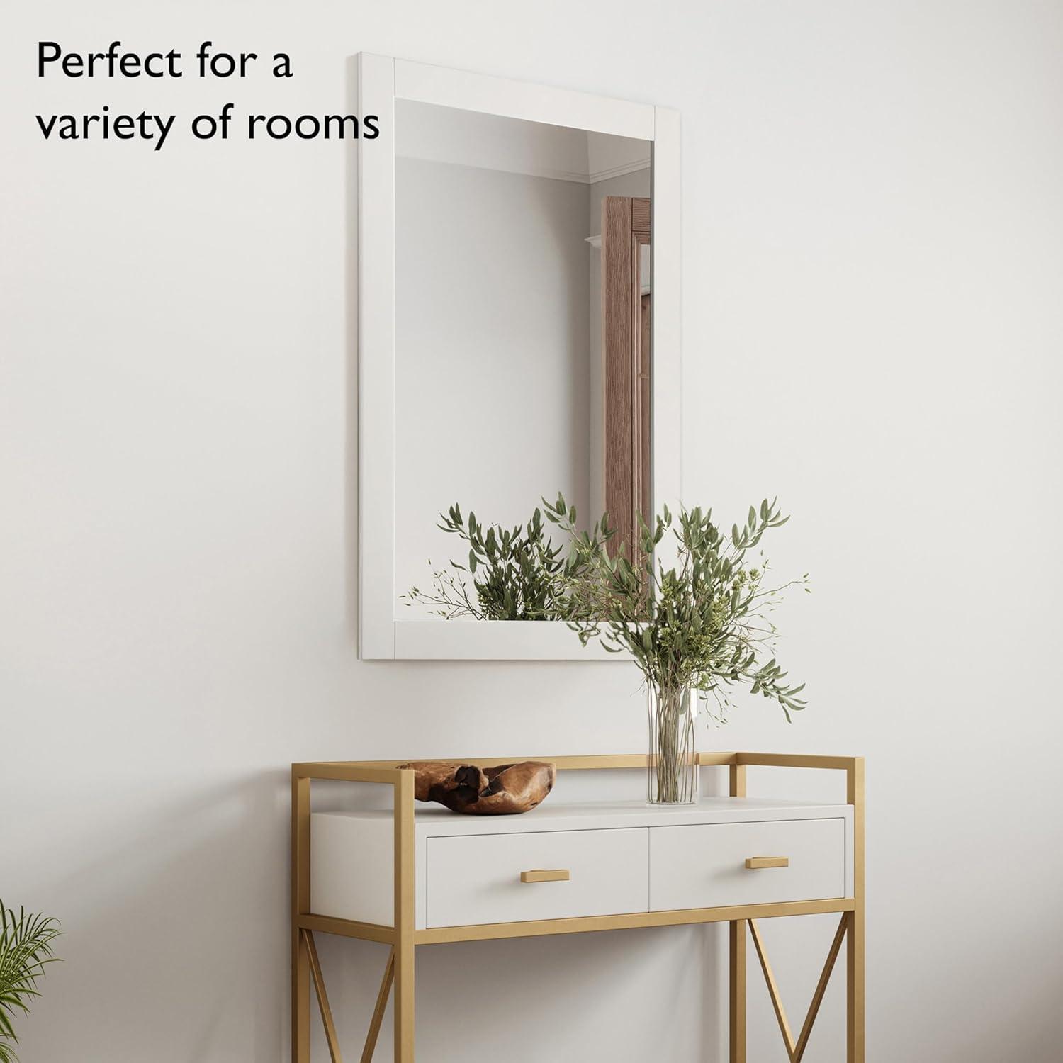 Shorewood 30-Inch White Wooden Rectangular Wall Mirror