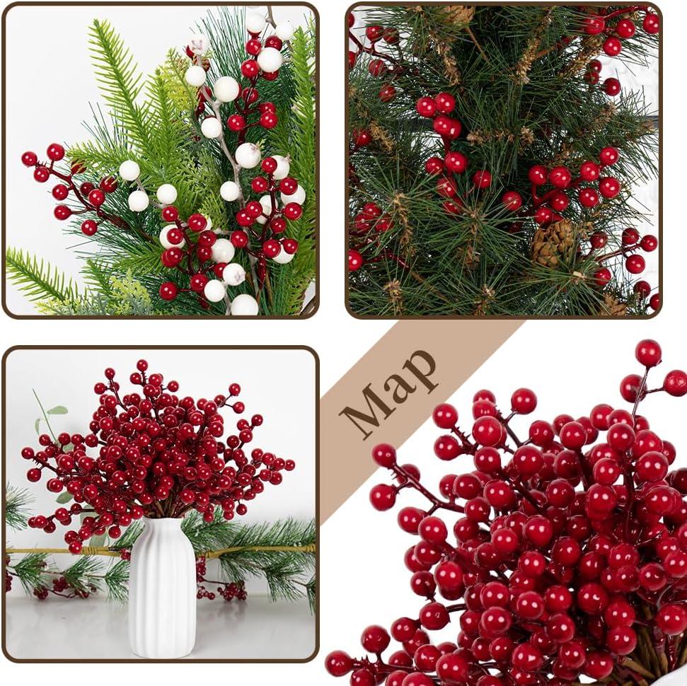 32 Pack Christmas Tree Decorations, Artificial Red Berry Stems 6.5inch Christmas Berry Picks with Holly Berries for Xmas Winter Holiday Home DIY Ornaments