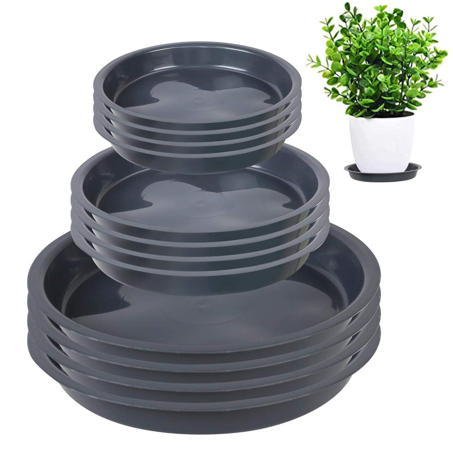Tripumer 12Pack Plant Saucers 6inch/8inch/10inch Black Plant Saucers Plastic Planter Trays Round Trays Heavy Duty Drip Trays Perfect for Indoor and Outdoor Plants