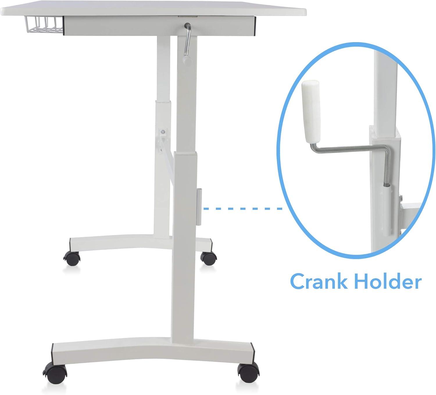 ErgoFlex White Adjustable Height Desk with Smooth Mobility Casters