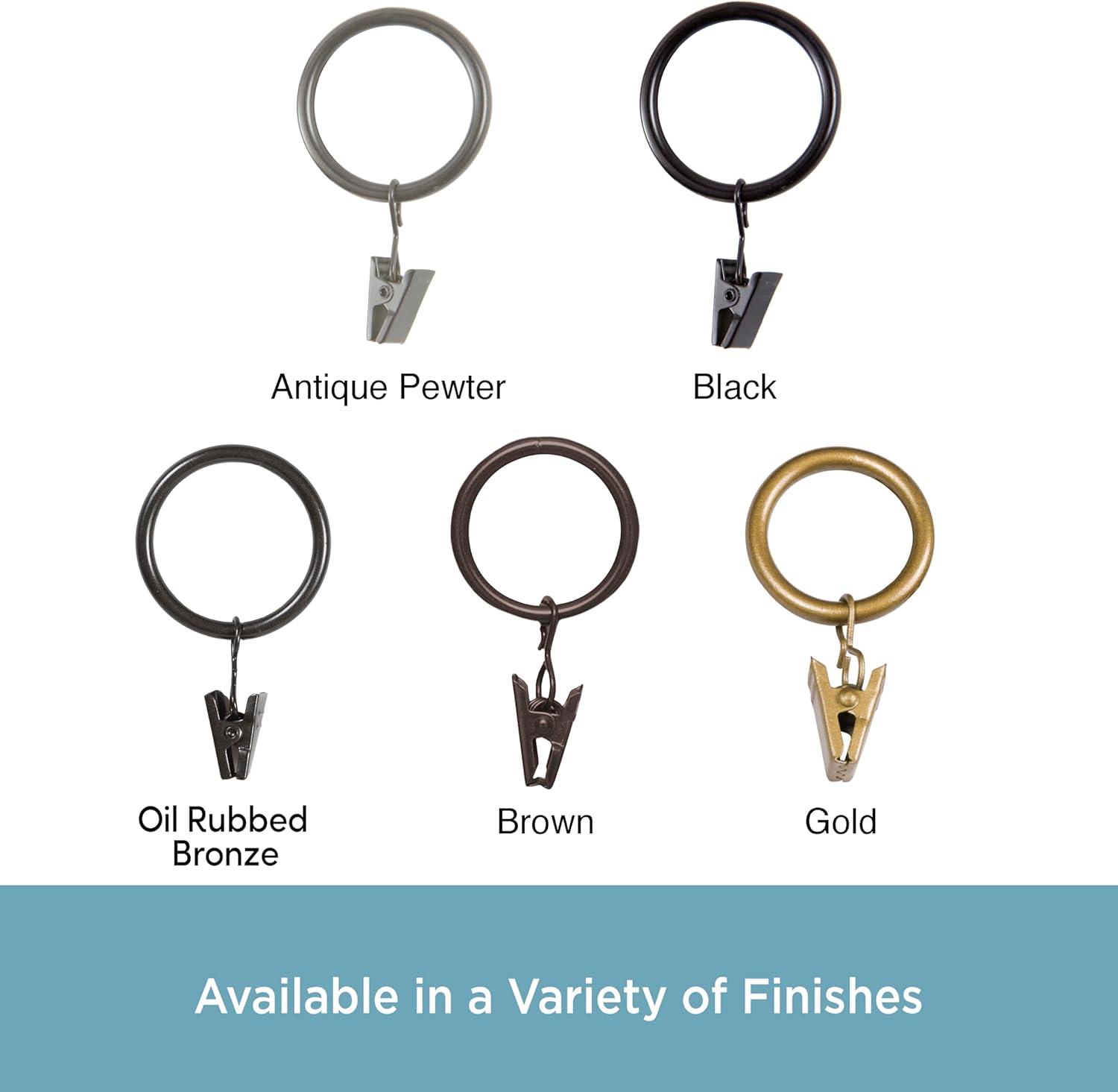 Kenney Clip Anillos para Barras de Cortina de 1" a 1-1/4" de Diámetro, Peltre Antiguo, Juego de 14