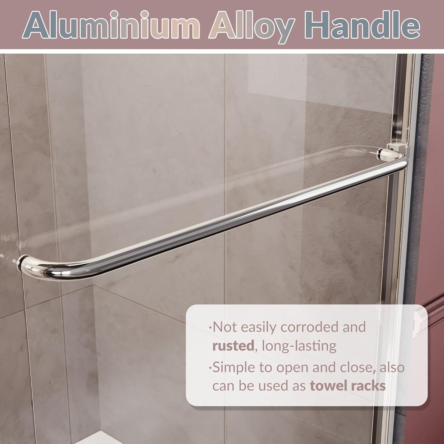 ELEGANT Shower Doors 46.5-48" W x 72 in. H, Semi-Frameless Bypass Sliding Shower Door, 1/4 in. Clear Glass Shower Enclosure, Chrome Finish