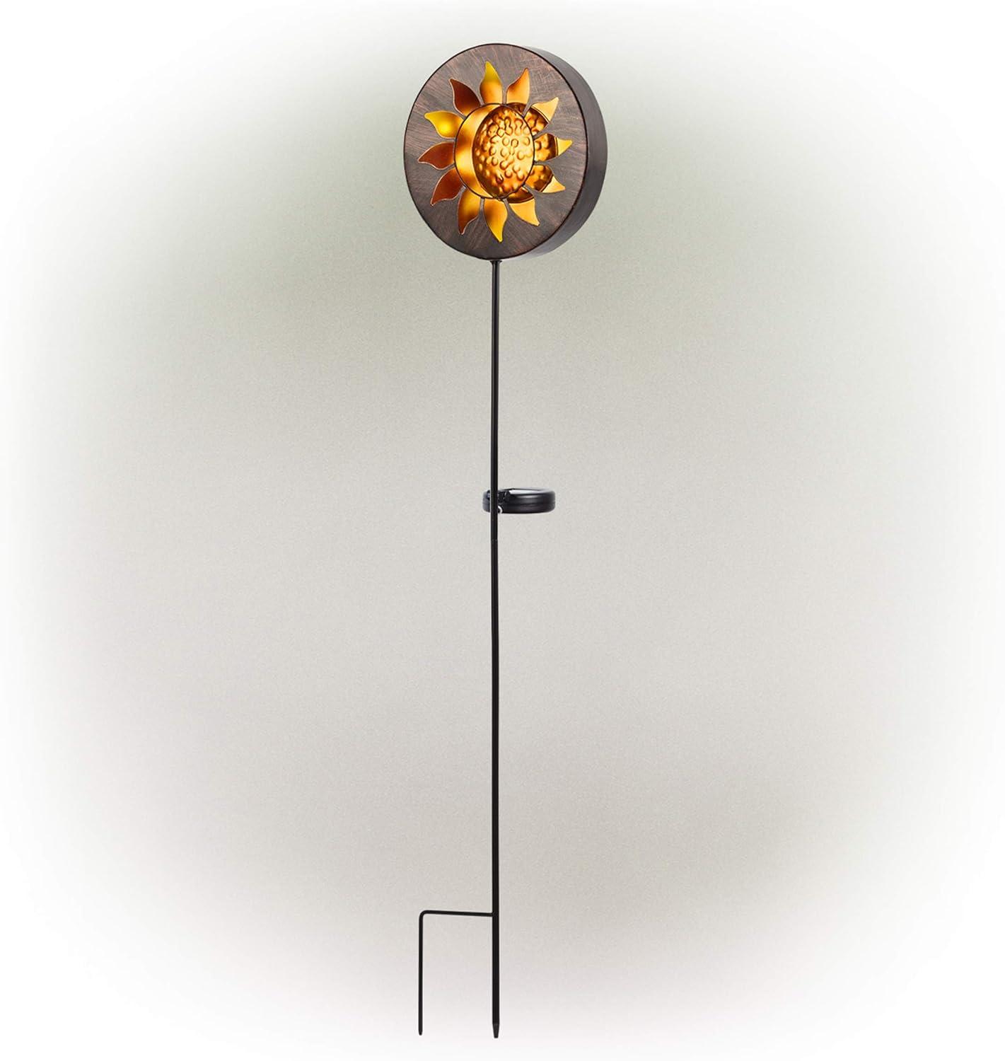 40" Solar Sun Metal Garden Stake with LED Lights Yellow - Alpine Corporation: Durable, Weatherproof Outdoor Decor