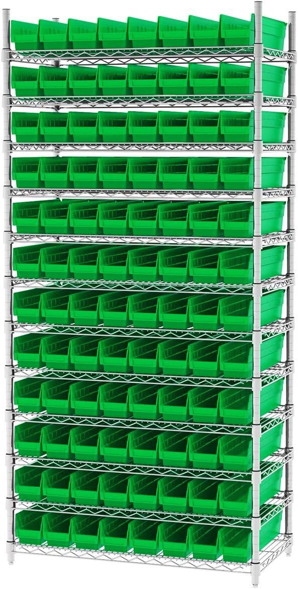 Green Plastic Nesting Shelf Bins for Storage, 18-Inch, 12-Pack