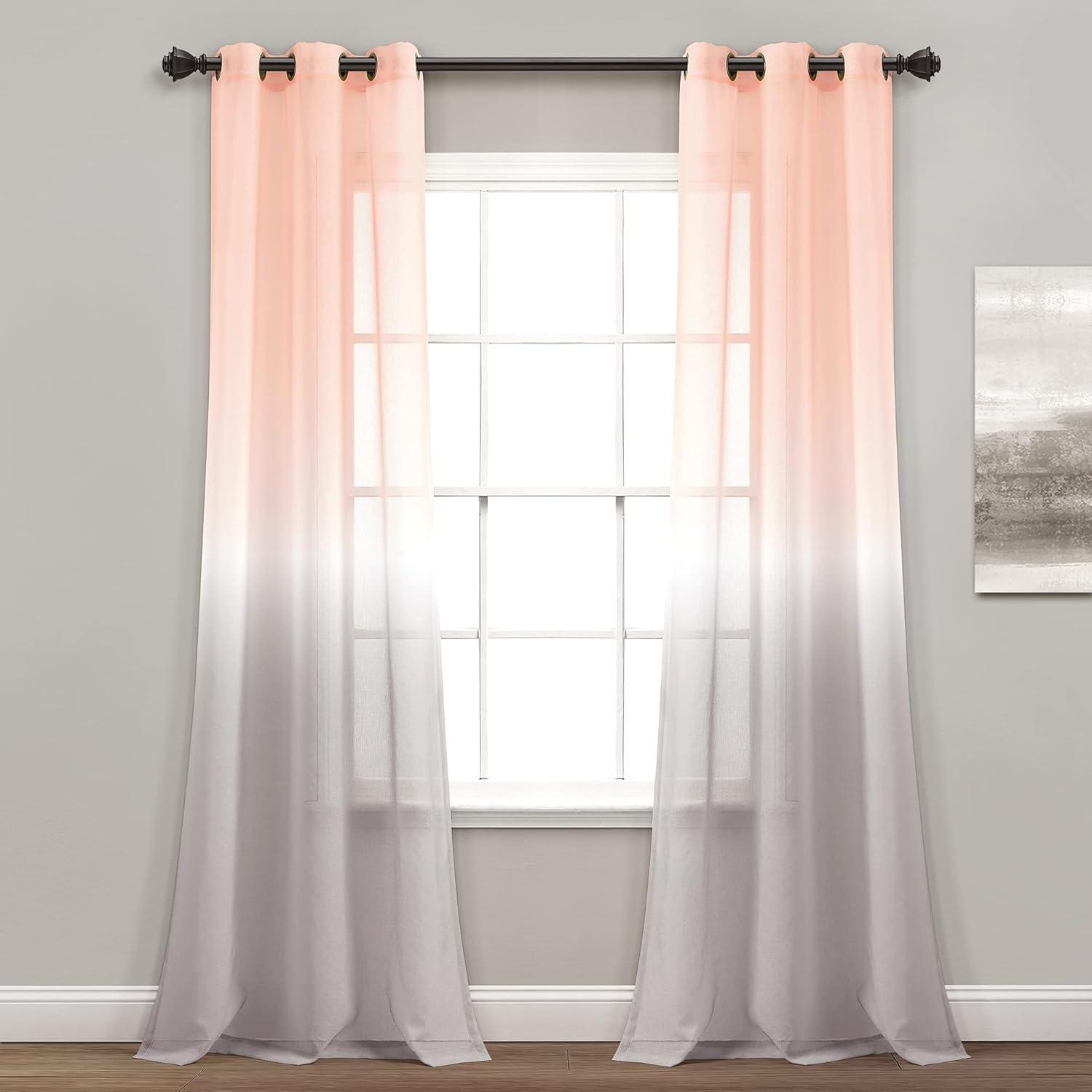 Lush Decor Umbre Fiesta Sheer Window Curtain Panel Pair, 84" Long x 38" Wide, Blush & Gray