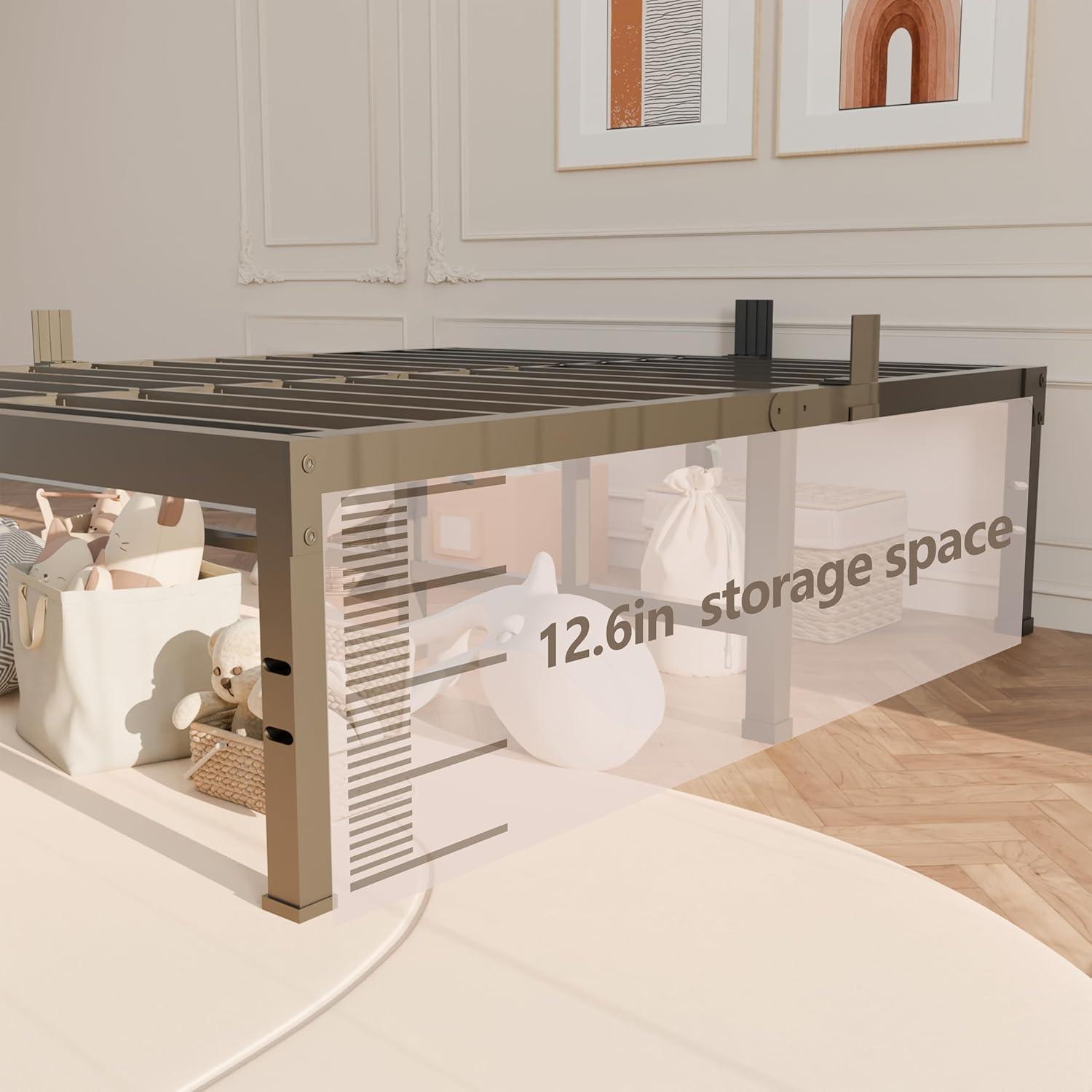 FUIOBYVV King Bed Frame, 14 Inch Heavy Duty Metal Platform Bed Frame King Size Support Up to 3500 lbs, No Box Spring Needed/No Shaking/Steel Slat Support/Noise Free/Easy Assembly