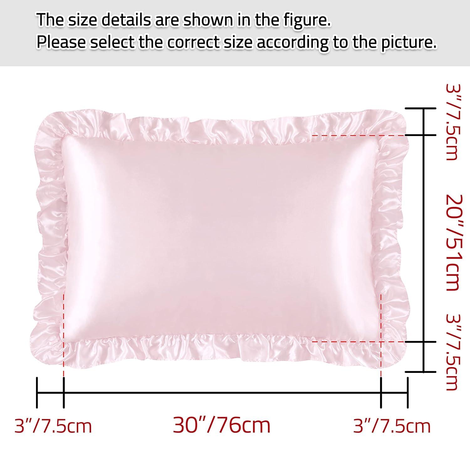 SiinvdaBZX Ruffled Queen Satin Pillowcase Set of 2, Blush Pink Silky Satin Pillow Cases for Women Ruffle Pillow Shams Covers Princess Room Decoration, with Envelope Closure