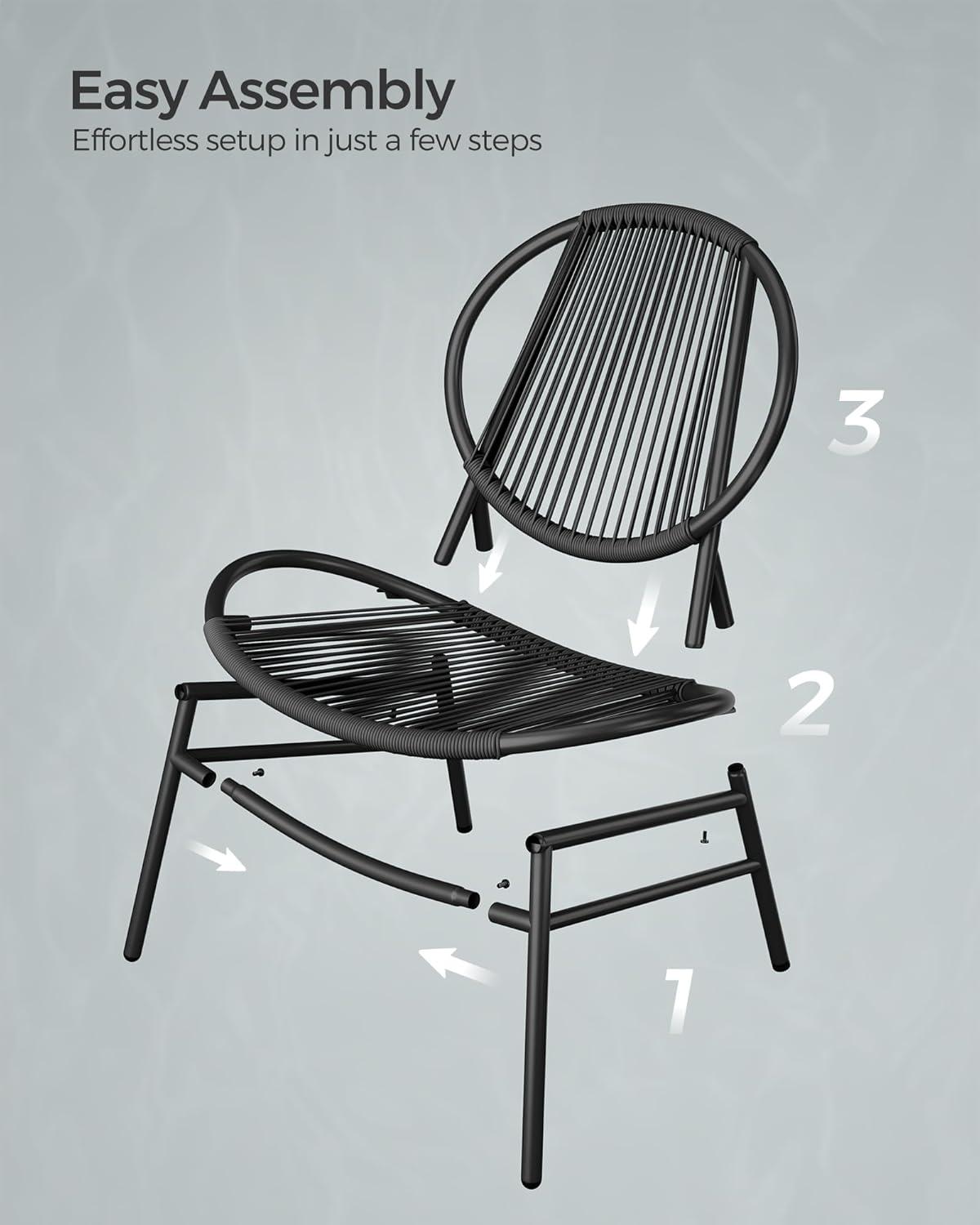 Patio Furniture Bistro Set Adult 3 Metal Acapulco Chairs with Side Table, Ink Black