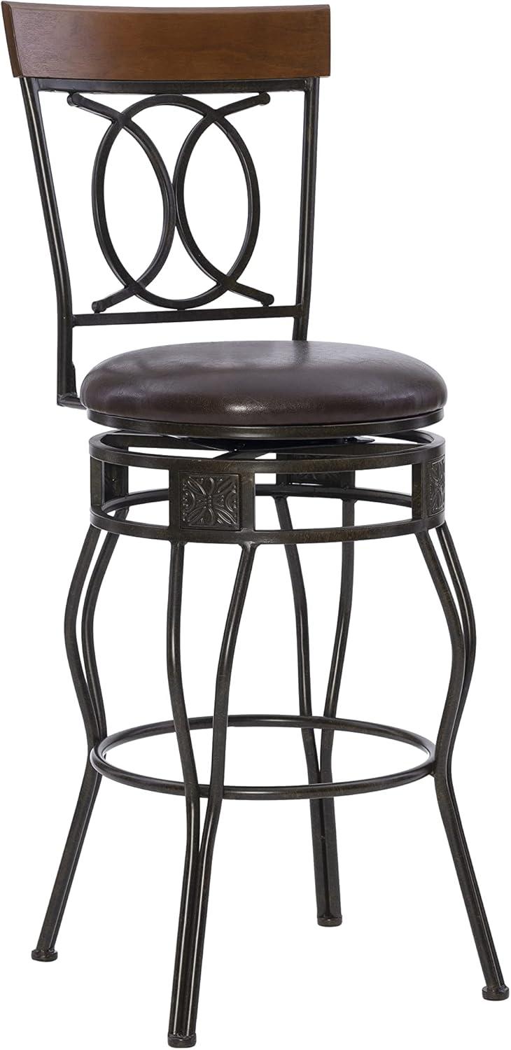 Matte Bronze 30" Swivel Bar Stool with Brown Faux Leather