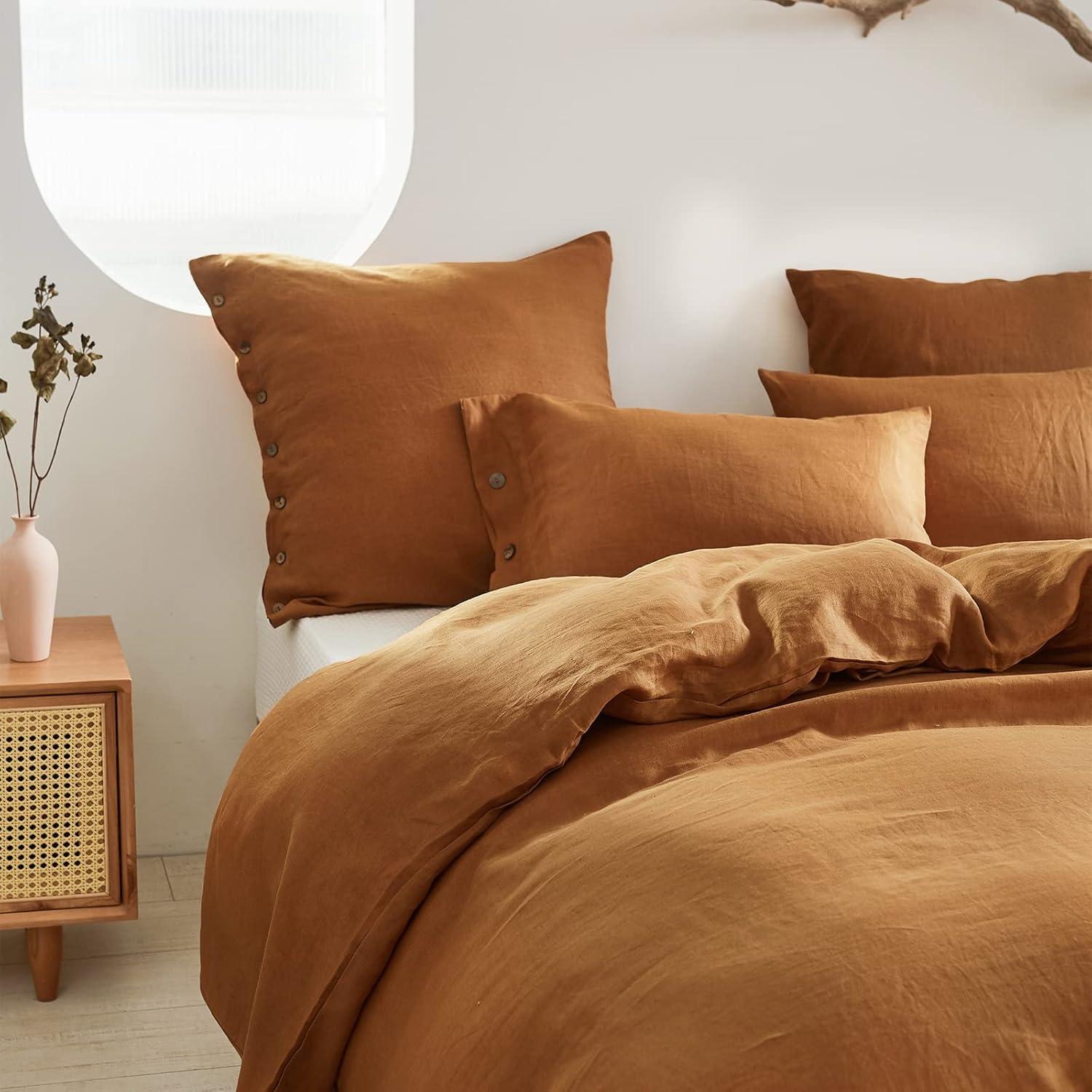 Simple&Opulence 100% Linen Duvet Cover Set with Washed-French Flax-2 Pieces Solid Color Basic Style Bedding Set-Breathable Soft Comforter Cover with 1 Pillowsham(Twin,Linen)