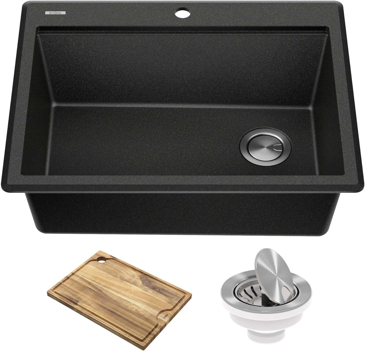 KRAUS Bellucci Granite Composite Workstation Drop-In Top Mount Single Bowl Kitchen Sink with Accessories