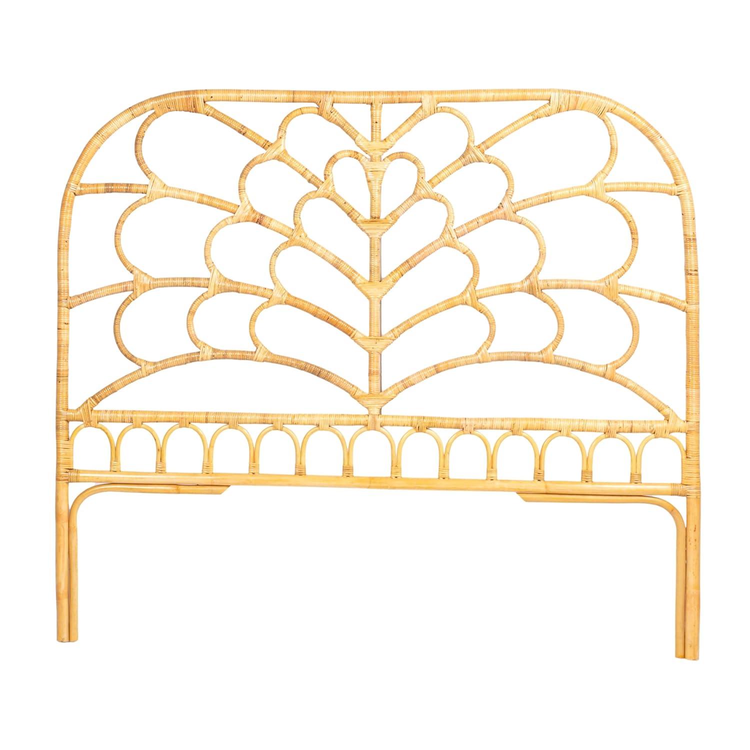 Storied Home Queen Rattan Arched Headboard Natural: Durable Weave, No Assembly, Eco-Friendly Material