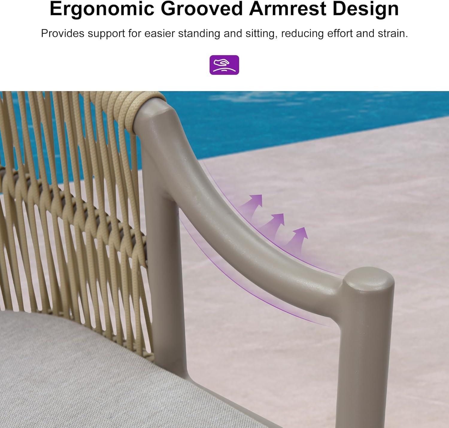 PURPLE LEAF Counter Height Bar Stools Set of 2 Patio Rattan Bar Stool Chairs Outdoor Modern Boho Barstools with Backs and Ergonomic Armrest for Balcony Garden Indoor Kitchen Island, Champagne