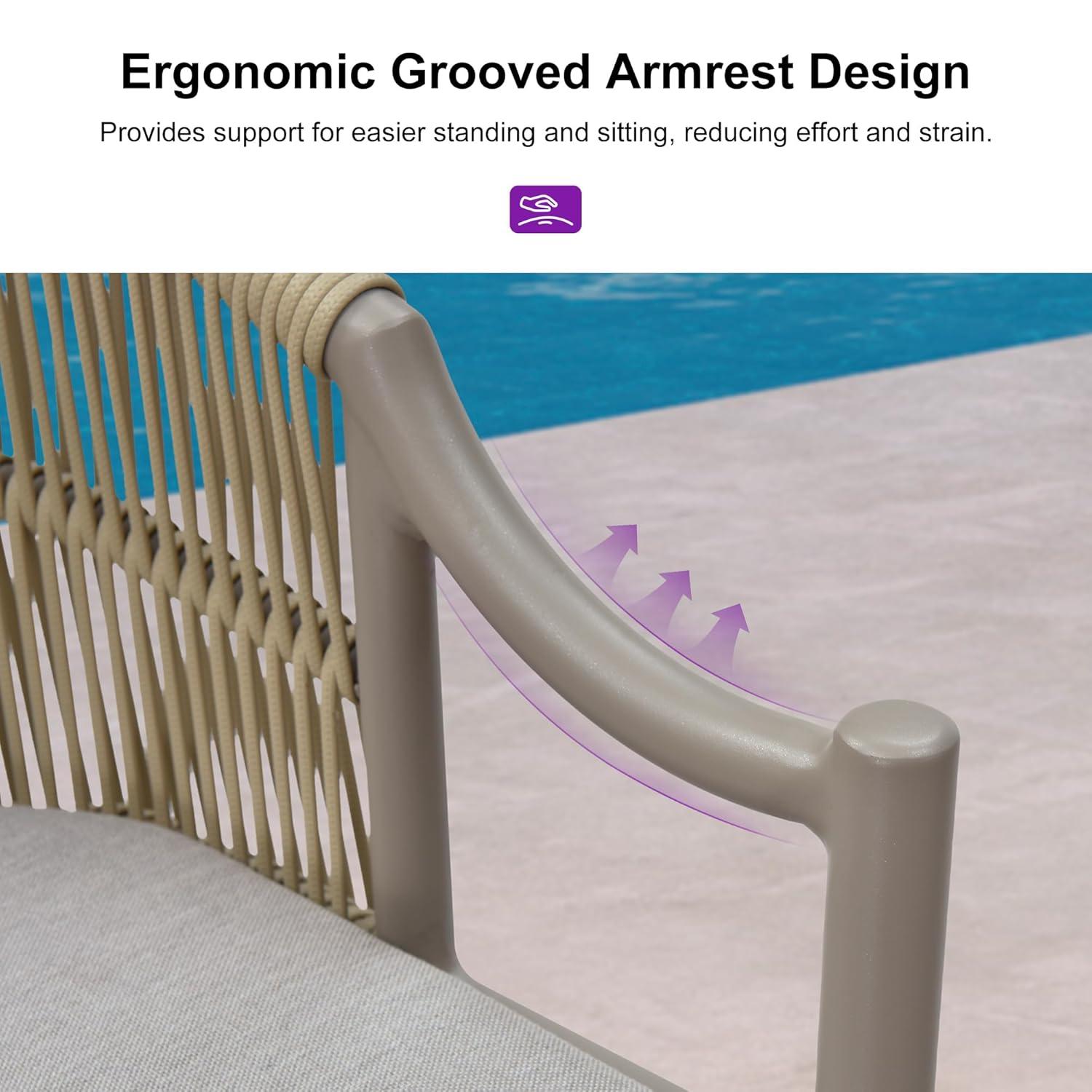 PURPLE LEAF Counter Height Bar Stools Set of 2 Patio Rattan Bar Stool Chairs Outdoor Modern Boho Barstools with Backs and Ergonomic Armrest for Balcony Garden Indoor Kitchen Island, Champagne