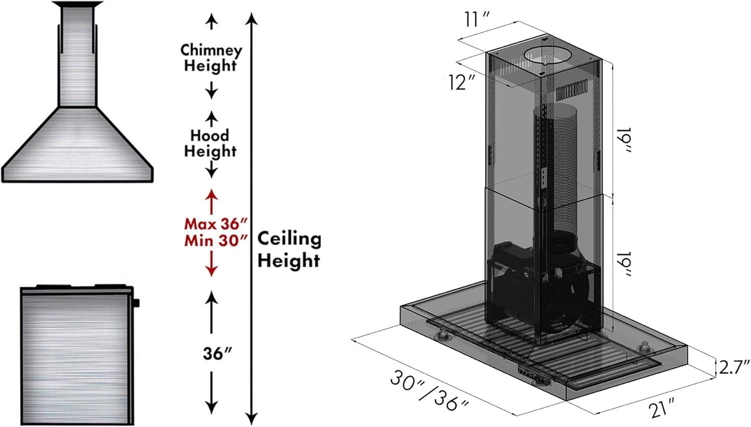 36" 400 CFM Convertible Island Range Hood