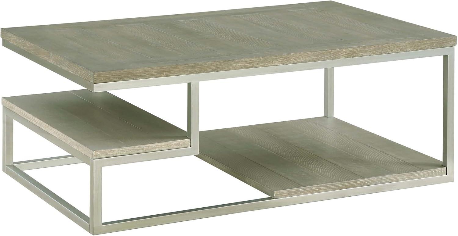 Musk Gray Transitional Rectangular Coffee Table with Brushed Nickel Base