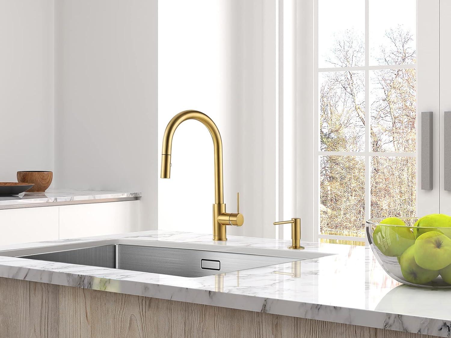 Brushed Gold Kitchen Faucet with Pull Down Sprayer and Single Handle