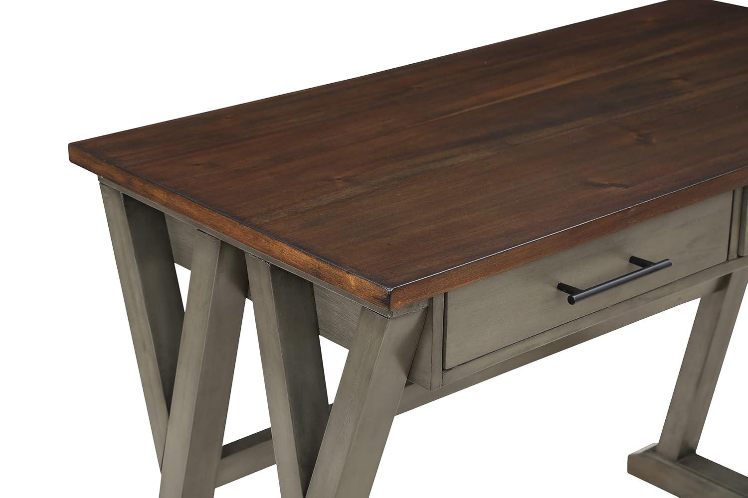 Jericho Rustic Writing Desk w/ Drawers in Slate Gray in Engineered Wood
