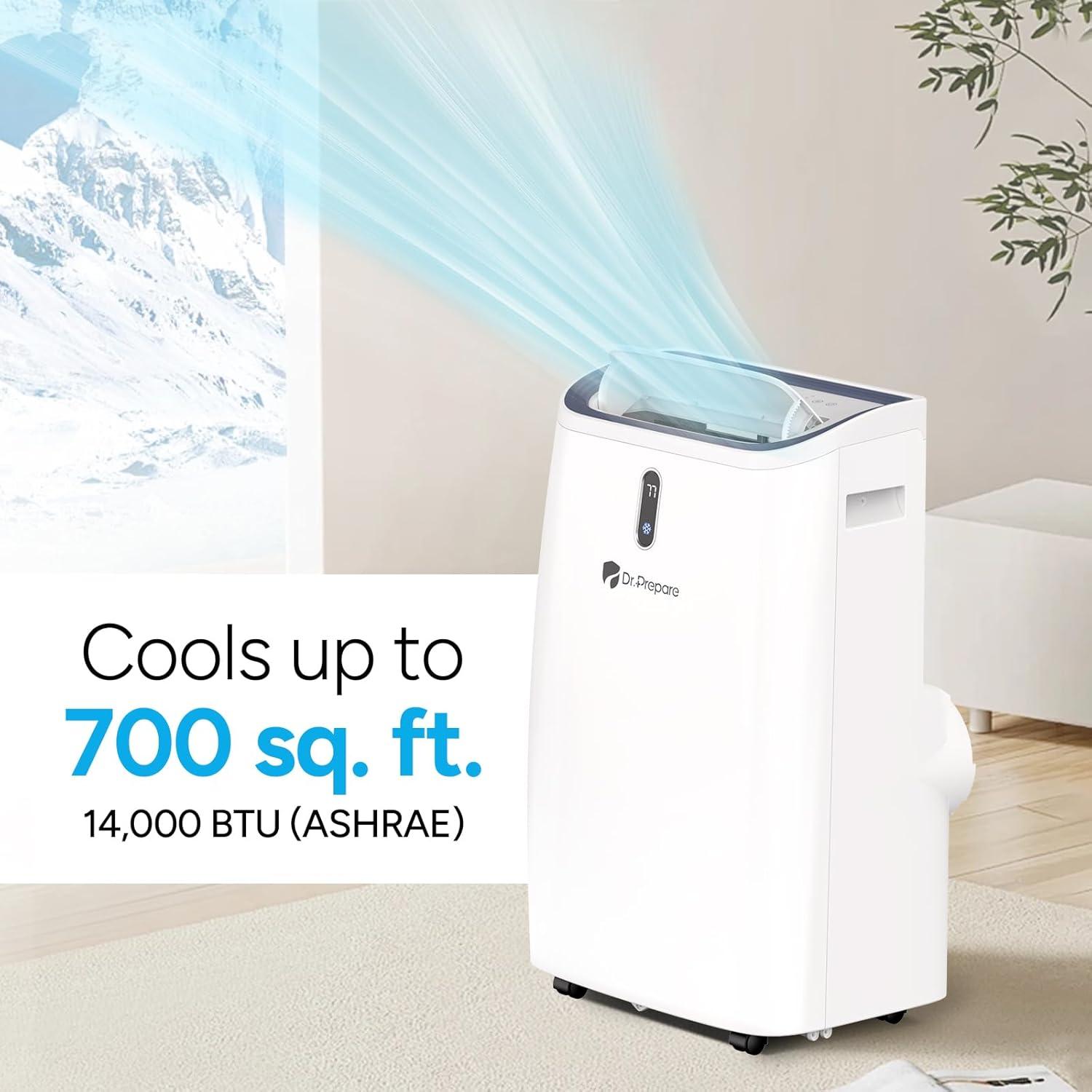 Dr. Prepare 14000 BTU Smart WiFi Portable Air Conditioner 700 Sq. ft, 4-in-1 AC Unit w/ Remote Control