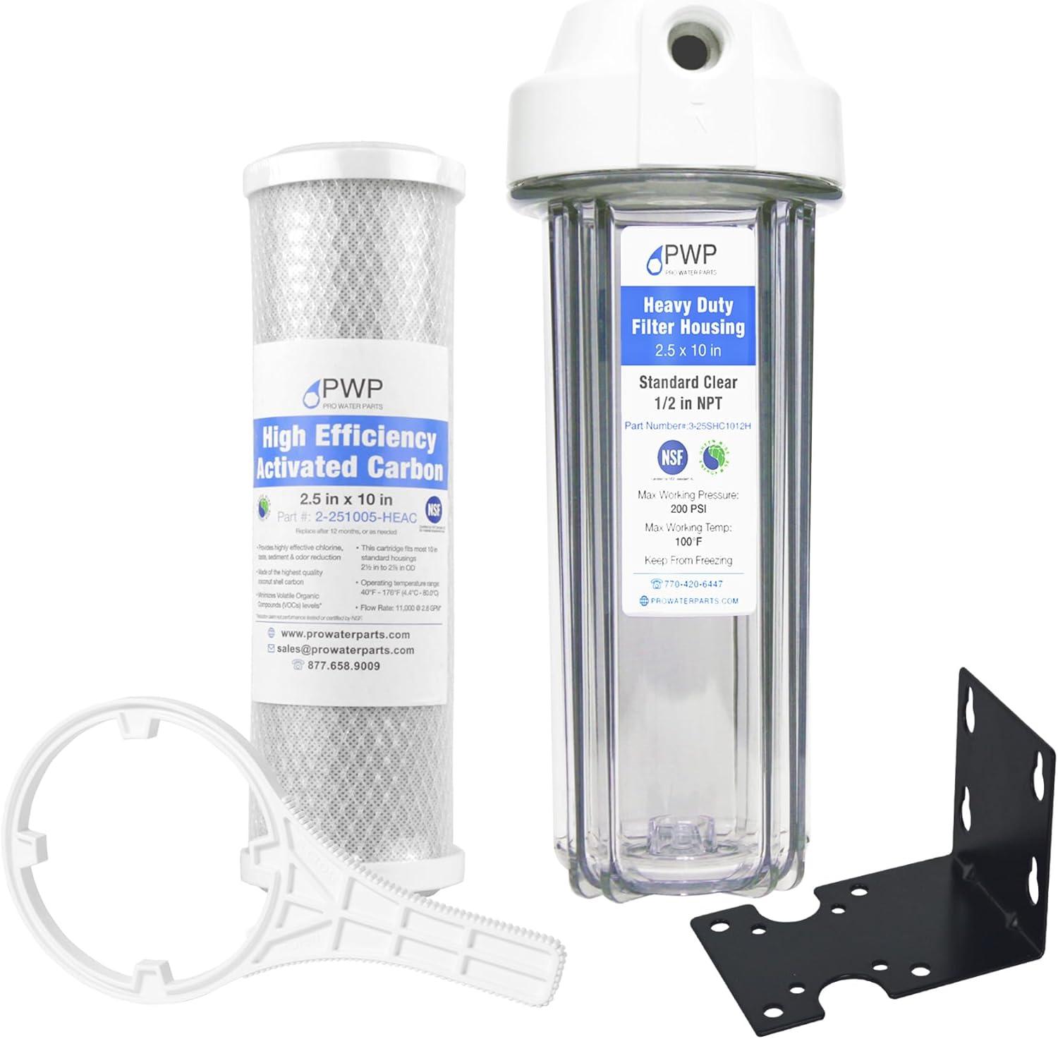 Clear RV Filter Housing with High Efficiency Activated Carbon Filter 2.5X10" 1/2" NPT Ports Replaces FRE-10H